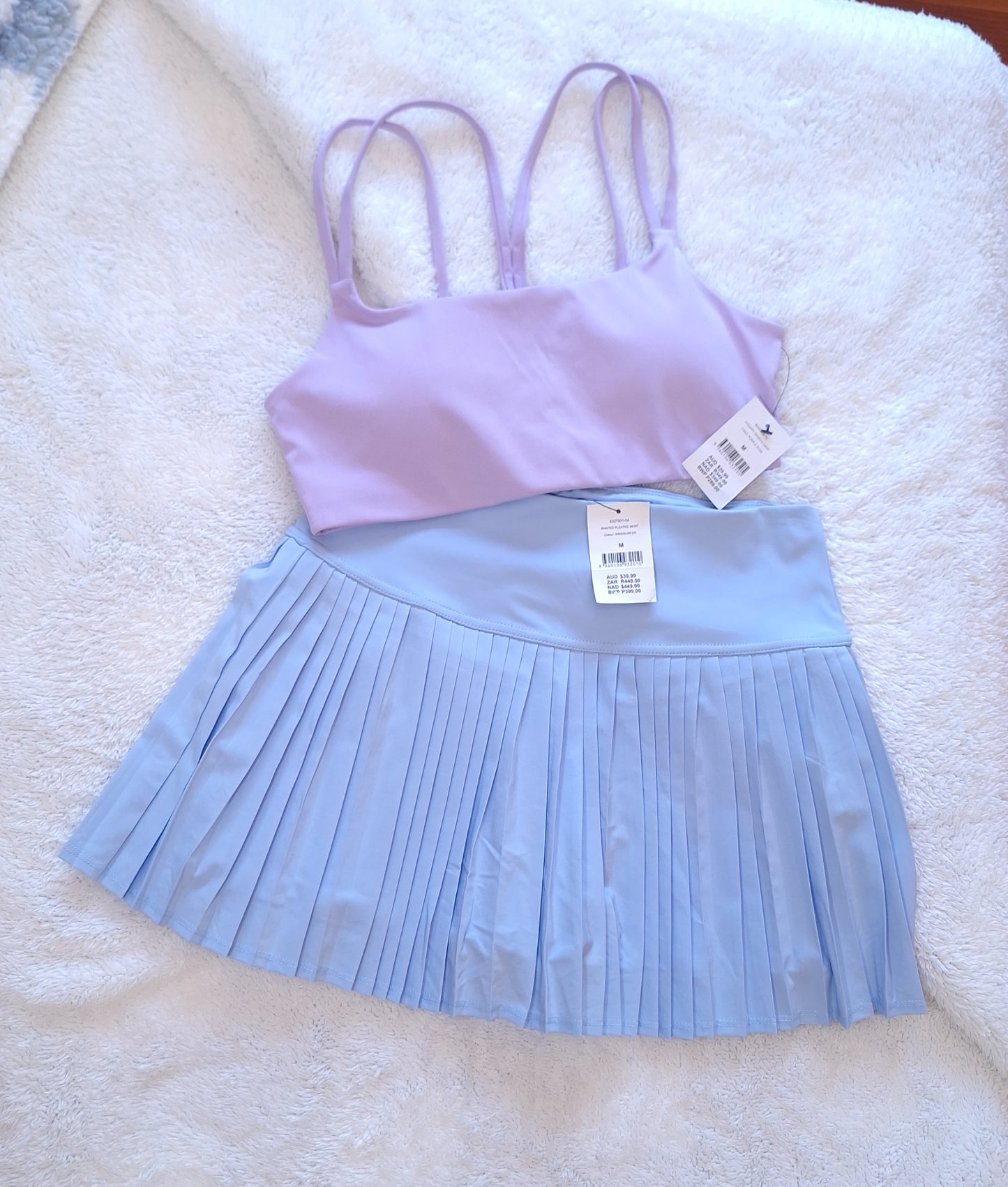 Cotton On Ultra Soft Plunge Strappy Crop Colour: White, Shaped Pleated Skirt Colour: WindSurfer