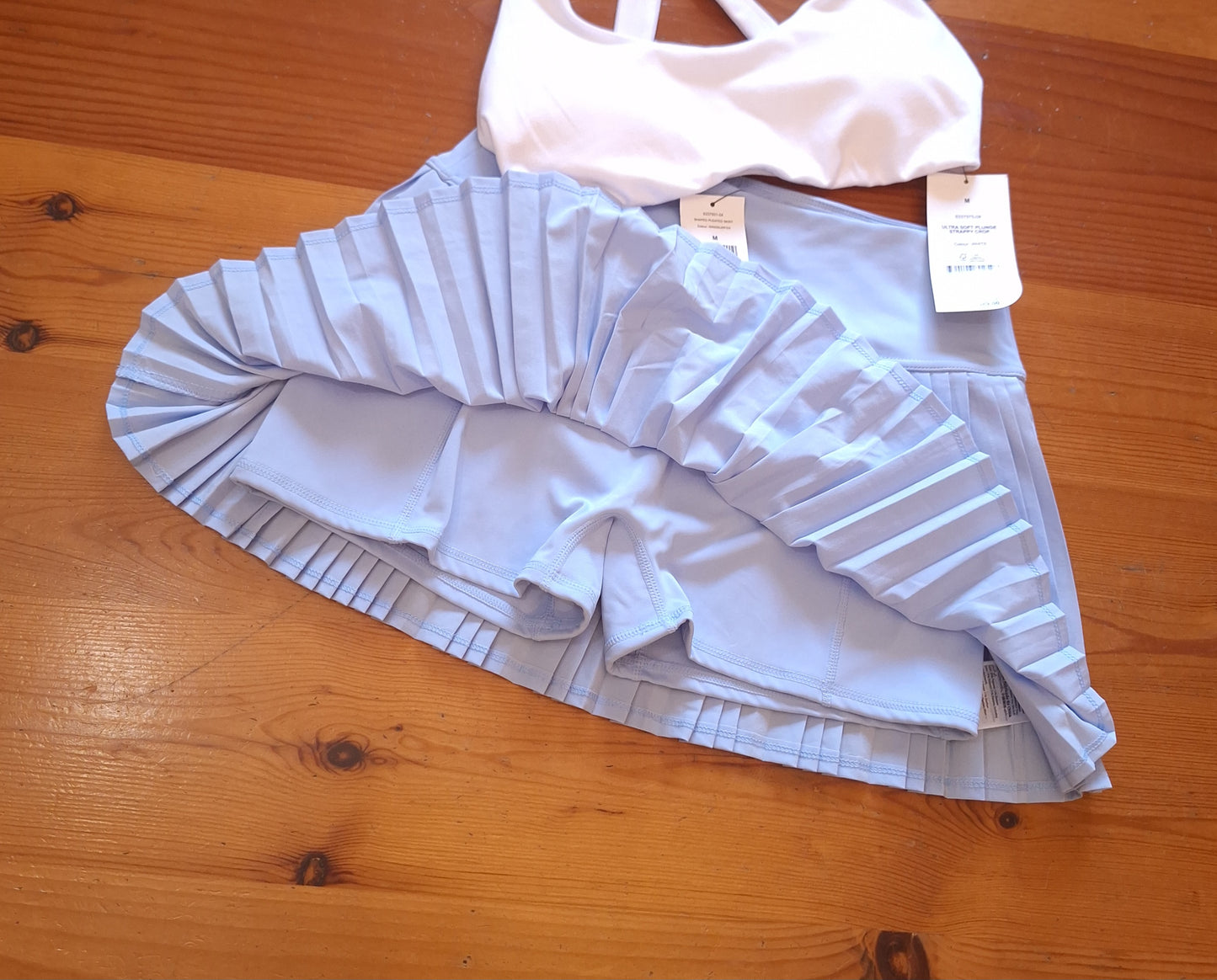 Cotton On Ultra Soft Plunge Strappy Crop Colour: White, Shaped Pleated Skirt Colour: WindSurfer
