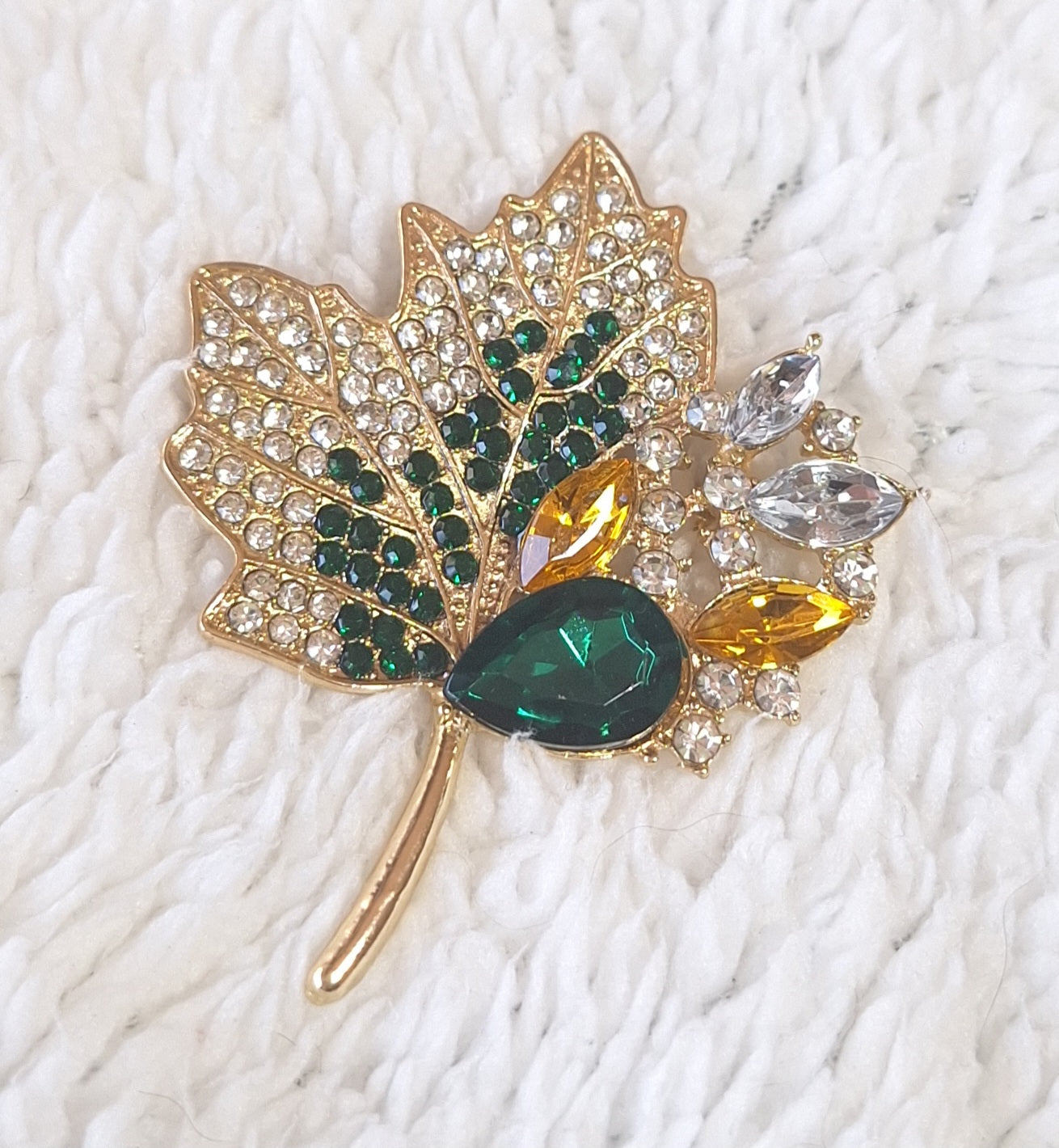 Rhinestone Brooch Maple Leaf