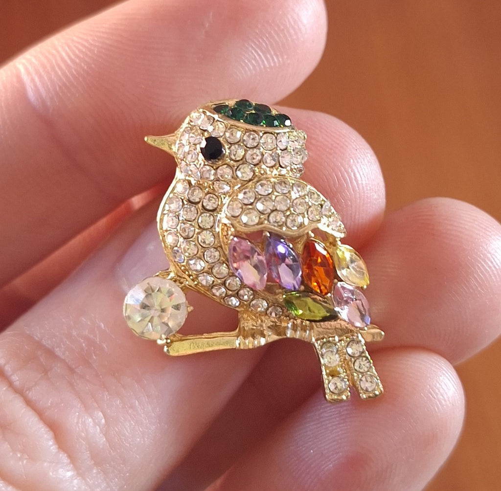 Rhinestone Brooch Magpie Bird