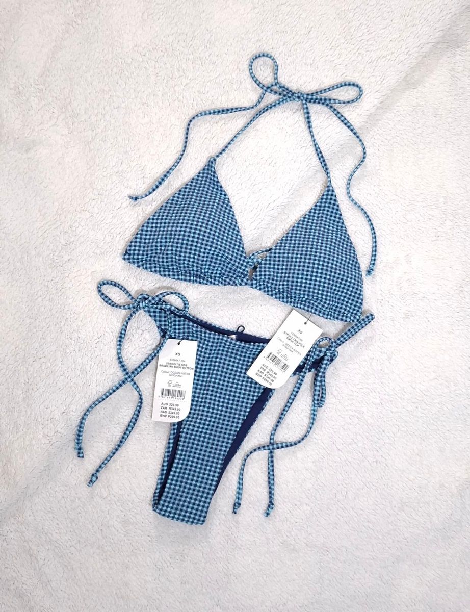 Cotton On Womens String Triangle Bikini Top and  String Tie Side Brazilian Bikini Bottom