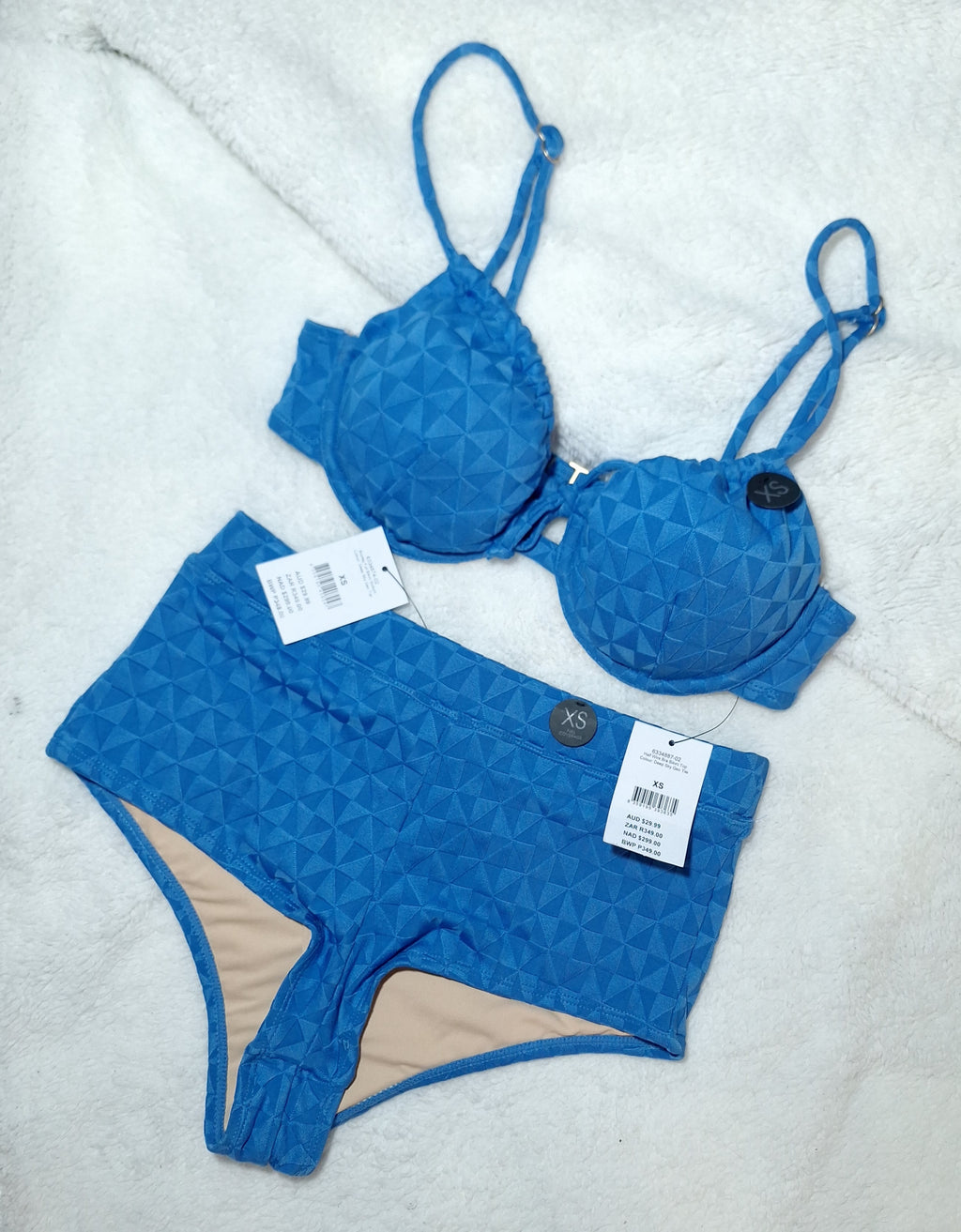 Cotton On Bikini Set Half Wire Bra Bikini Top Boyleg Full Bikini Bottom  Colour: Deep Sky Geo Tile