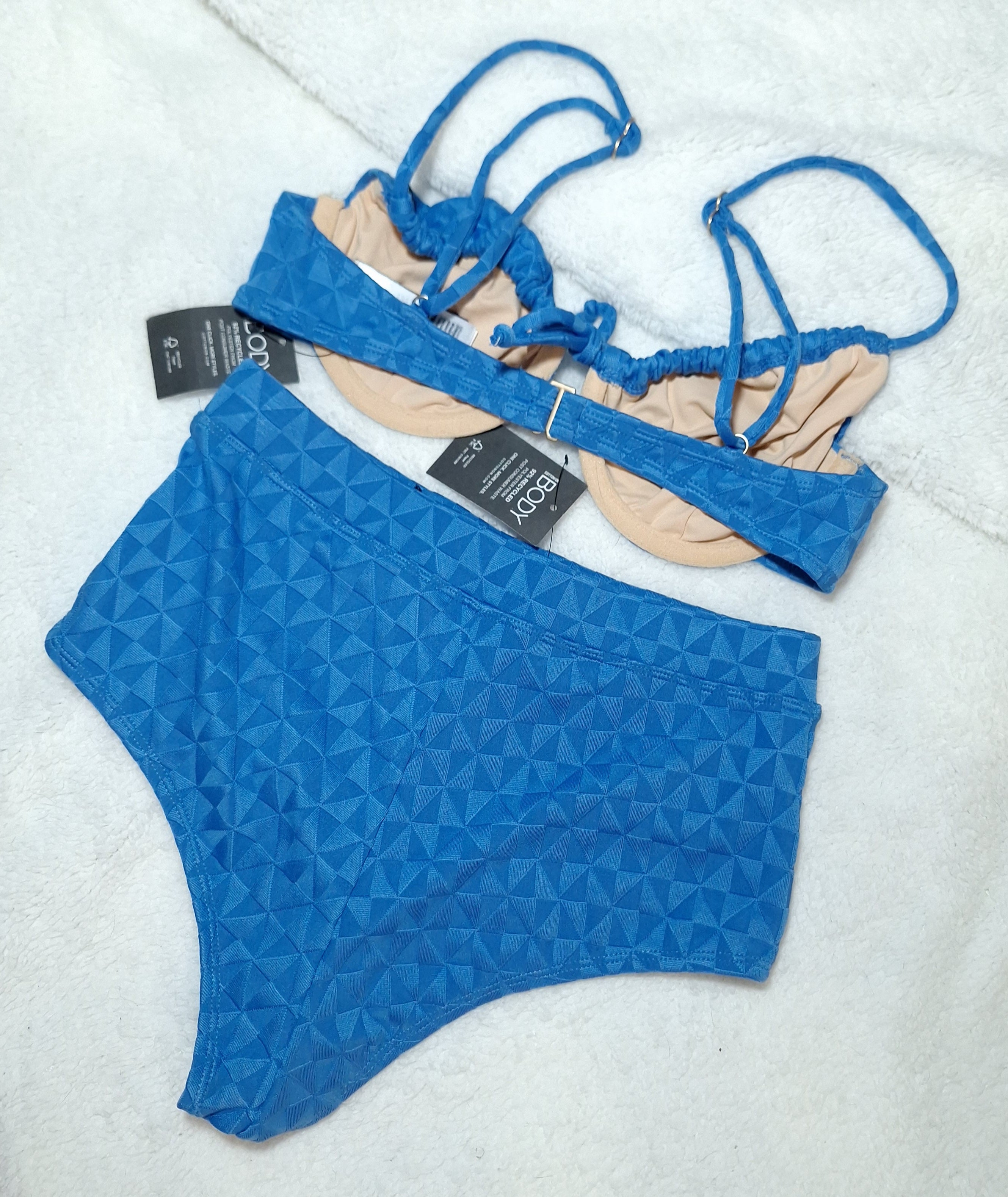 Cotton On Bikini Set Half Wire Bra Bikini Top Boyleg Full Bikini Bottom  Colour: Deep Sky Geo Tile