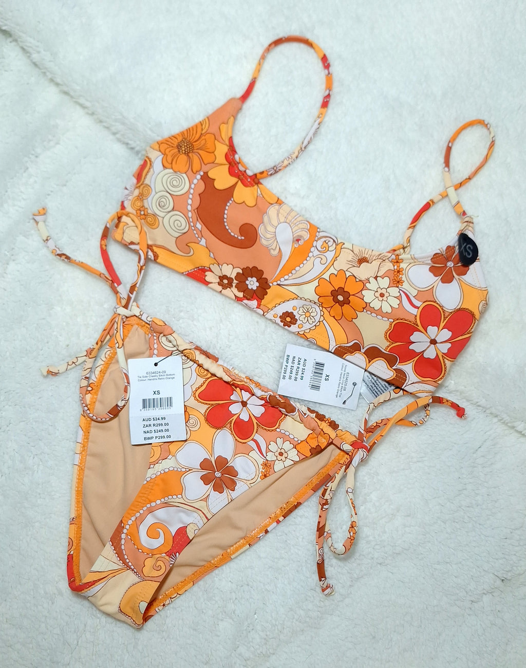 Cotton On Bikini Set  Scoop Neck Crop Bikini Top  Tie Side Cheeky Bikini Bottom  Colour: Hendrix Retro Orange