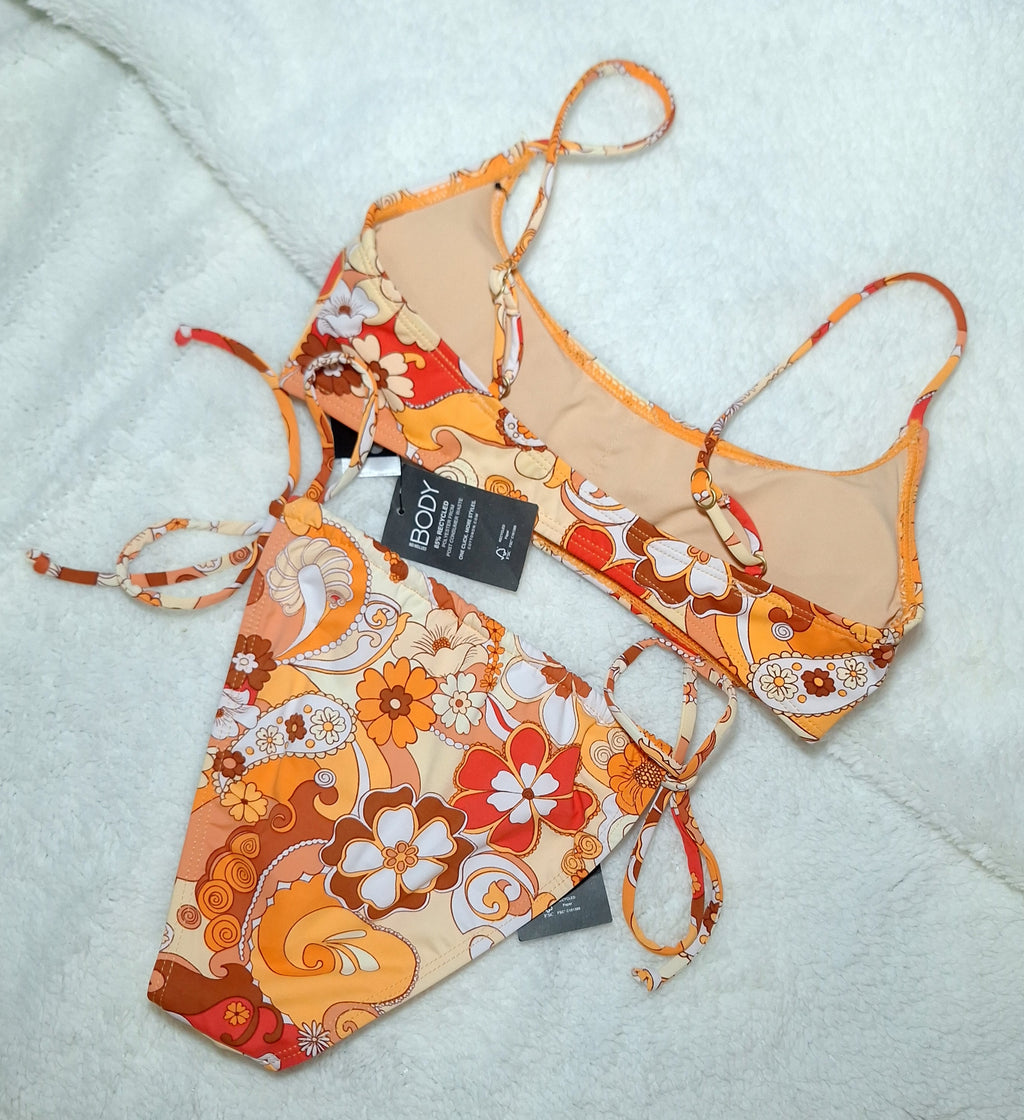 Cotton On Bikini Set  Scoop Neck Crop Bikini Top  Tie Side Cheeky Bikini Bottom  Colour: Hendrix Retro Orange