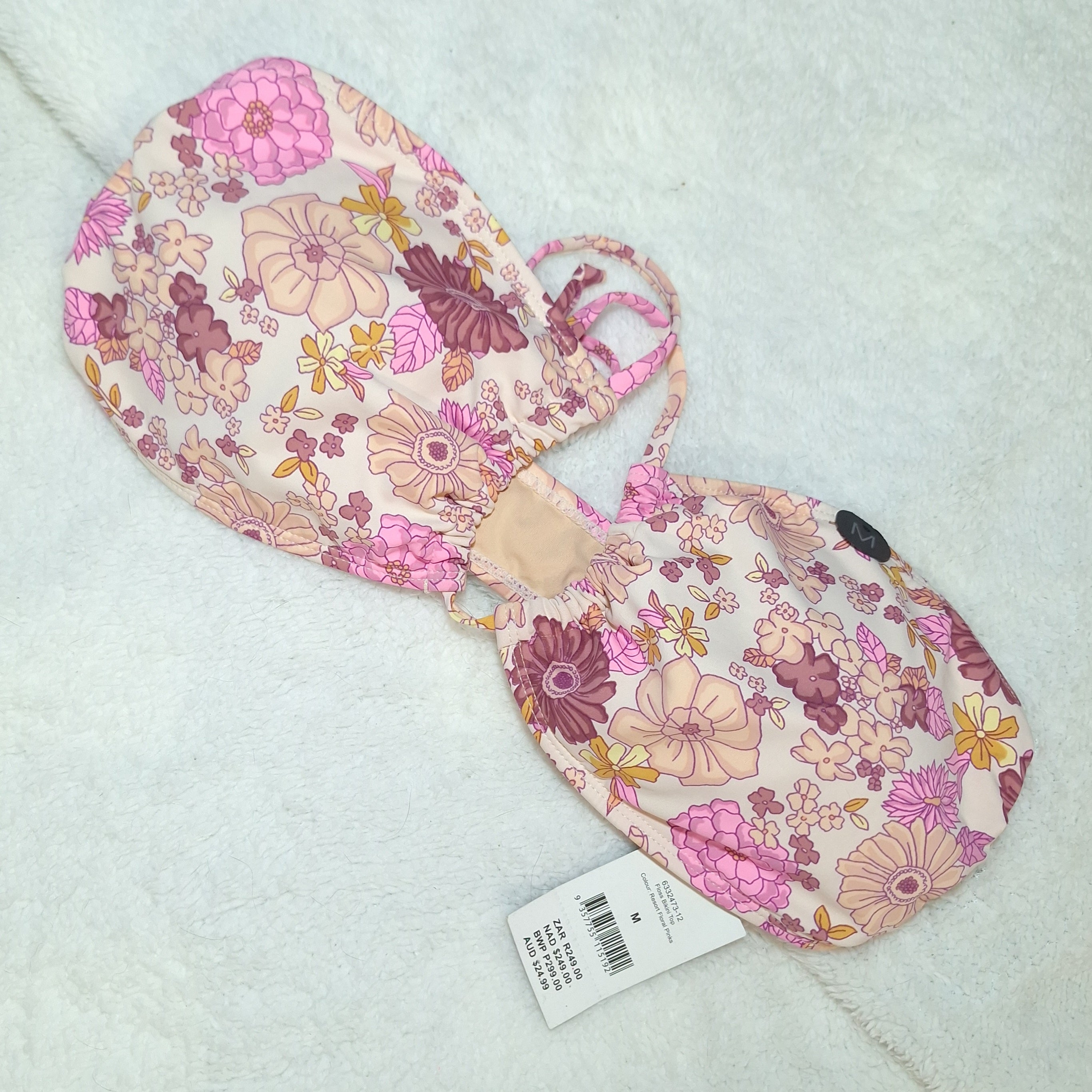 Cotton On Floss Bikini Top Colour: Resort Floral Pinks Gathered Tie Brazilian Bikini Bottom Colour: Terracotta Broiderie