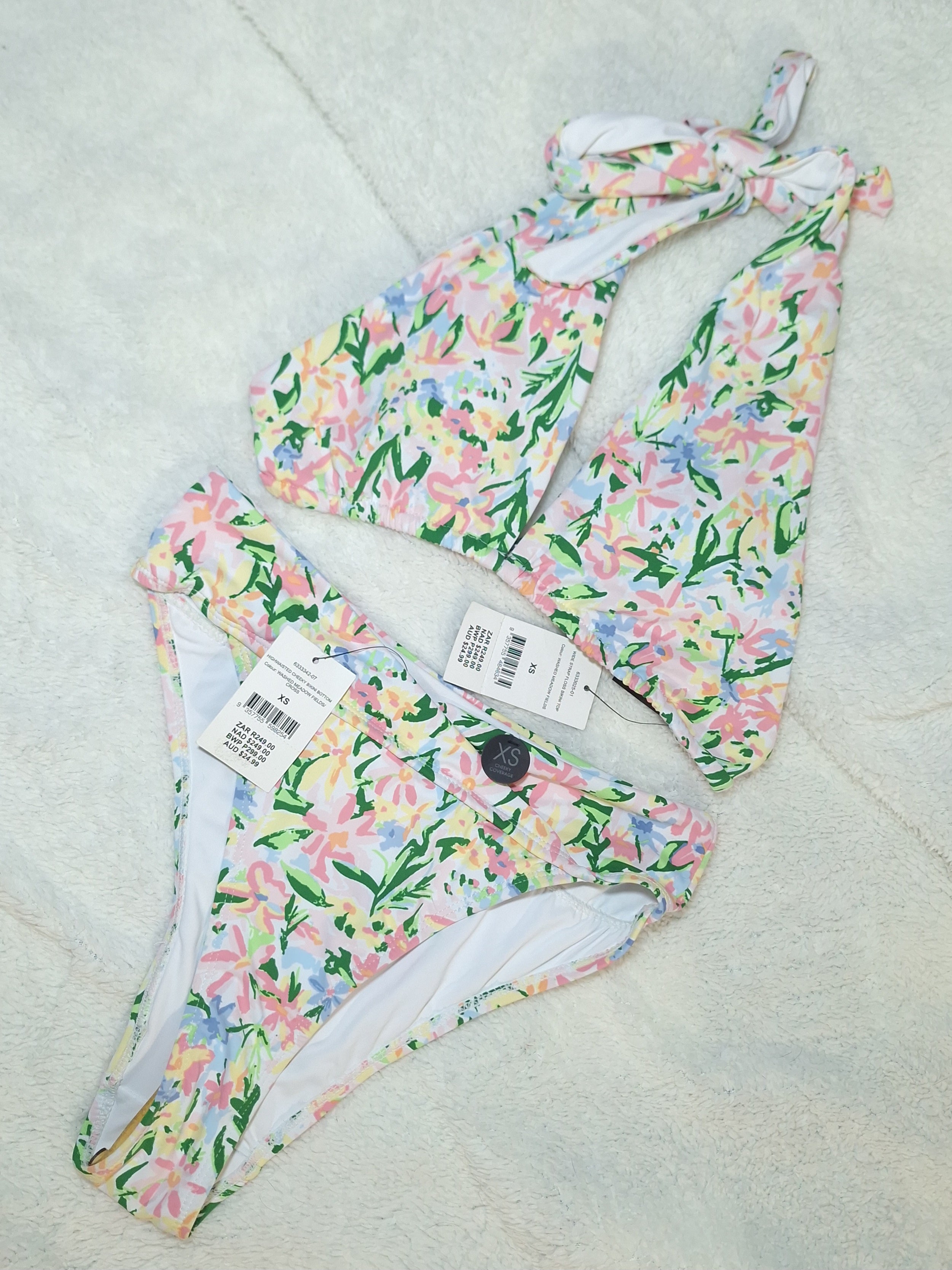 Cotton On Bikini Set  Wide Strap Floss Bikini Top  High-waisted Cheeky Bikini Bottom  Colour: Washed Meadow Fields