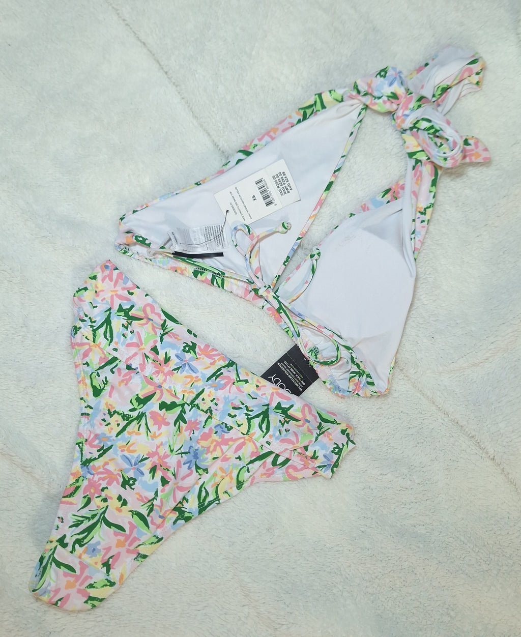 Cotton On Bikini Set  Wide Strap Floss Bikini Top  High-waisted Cheeky Bikini Bottom  Colour: Washed Meadow Fields