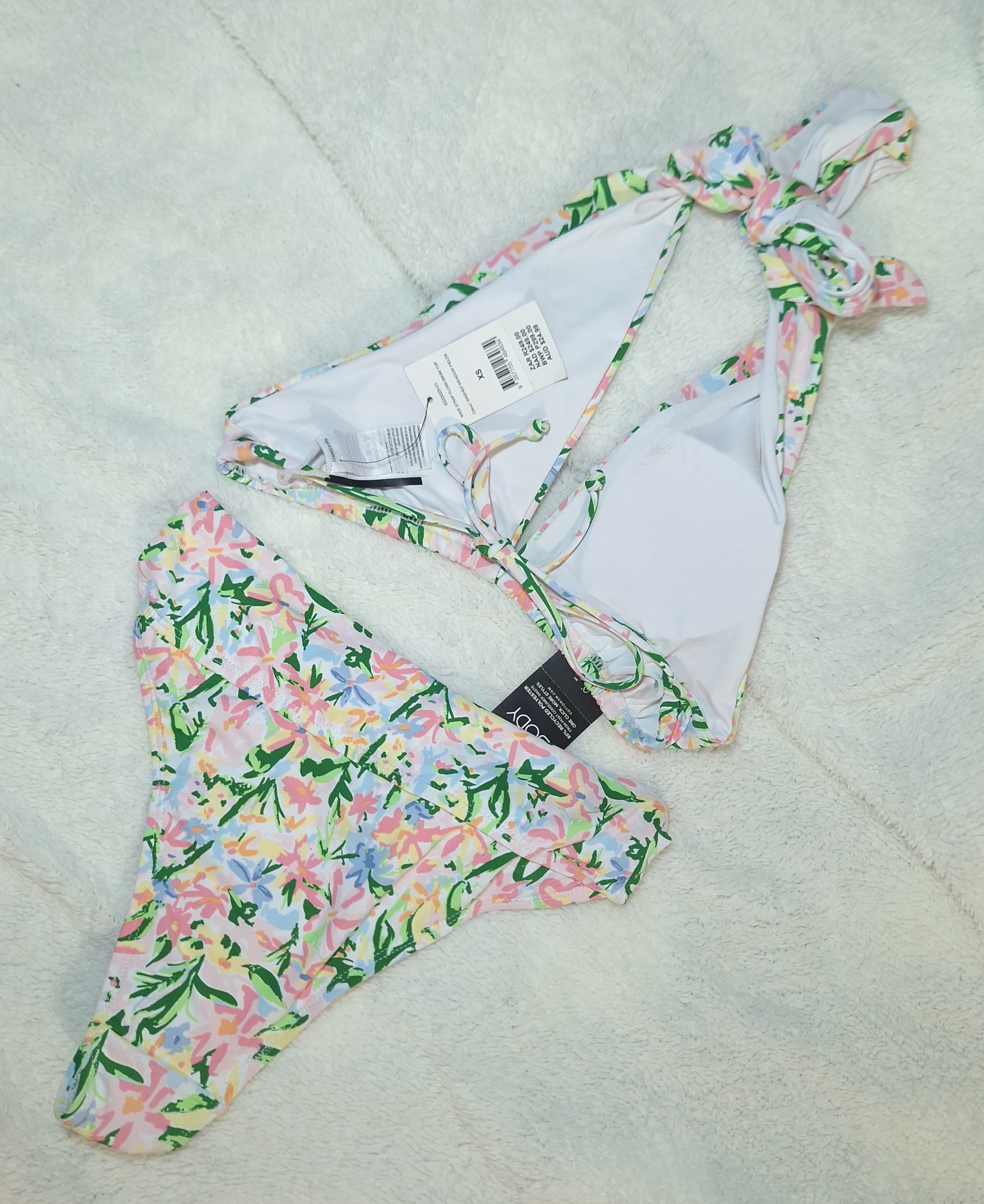 Cotton On Bikini Set  Wide Strap Floss Bikini Top  High-waisted Cheeky Bikini Bottom  Colour: Washed Meadow Fields