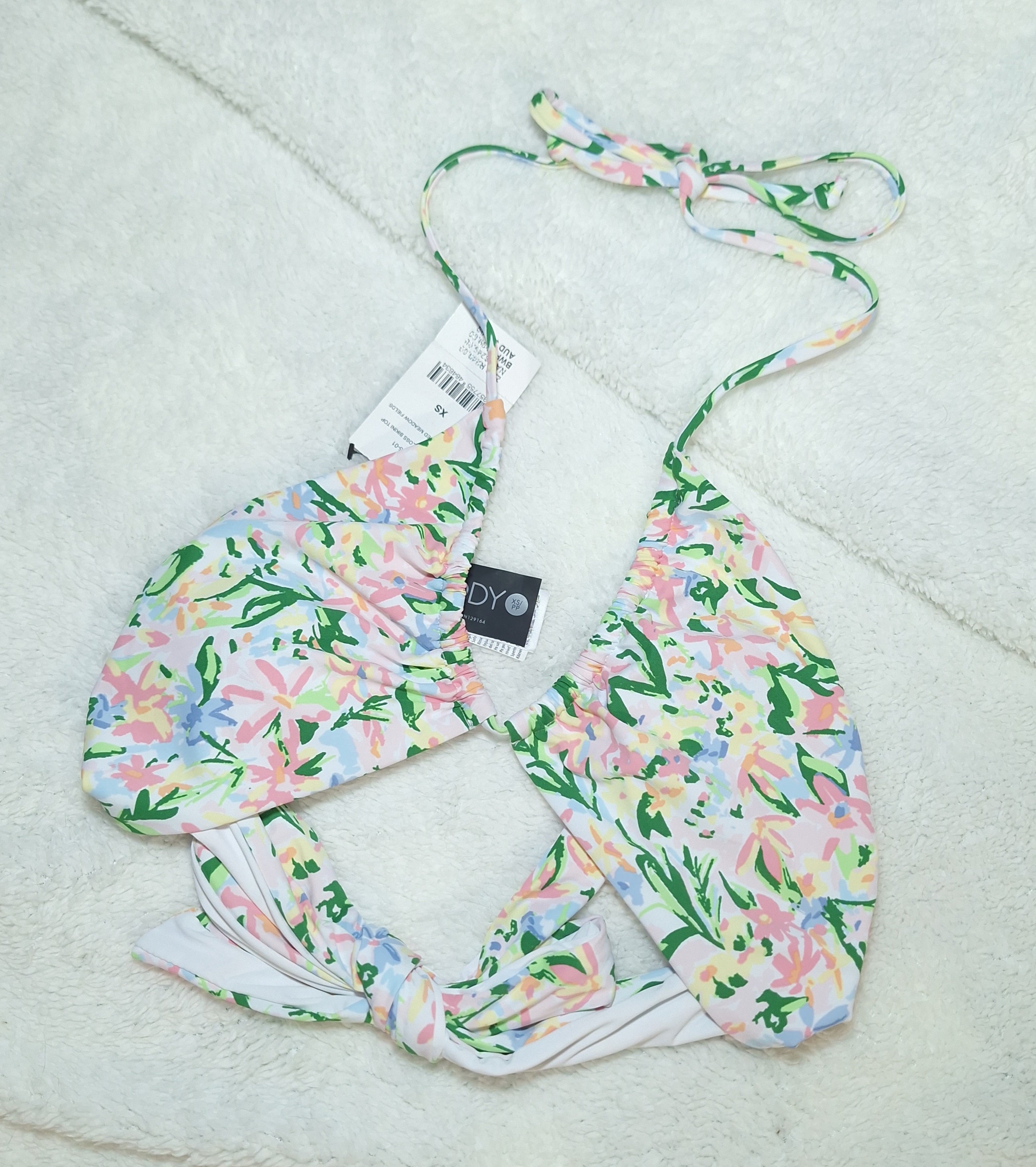 Cotton On Bikini Set  Wide Strap Floss Bikini Top  High-waisted Cheeky Bikini Bottom  Colour: Washed Meadow Fields