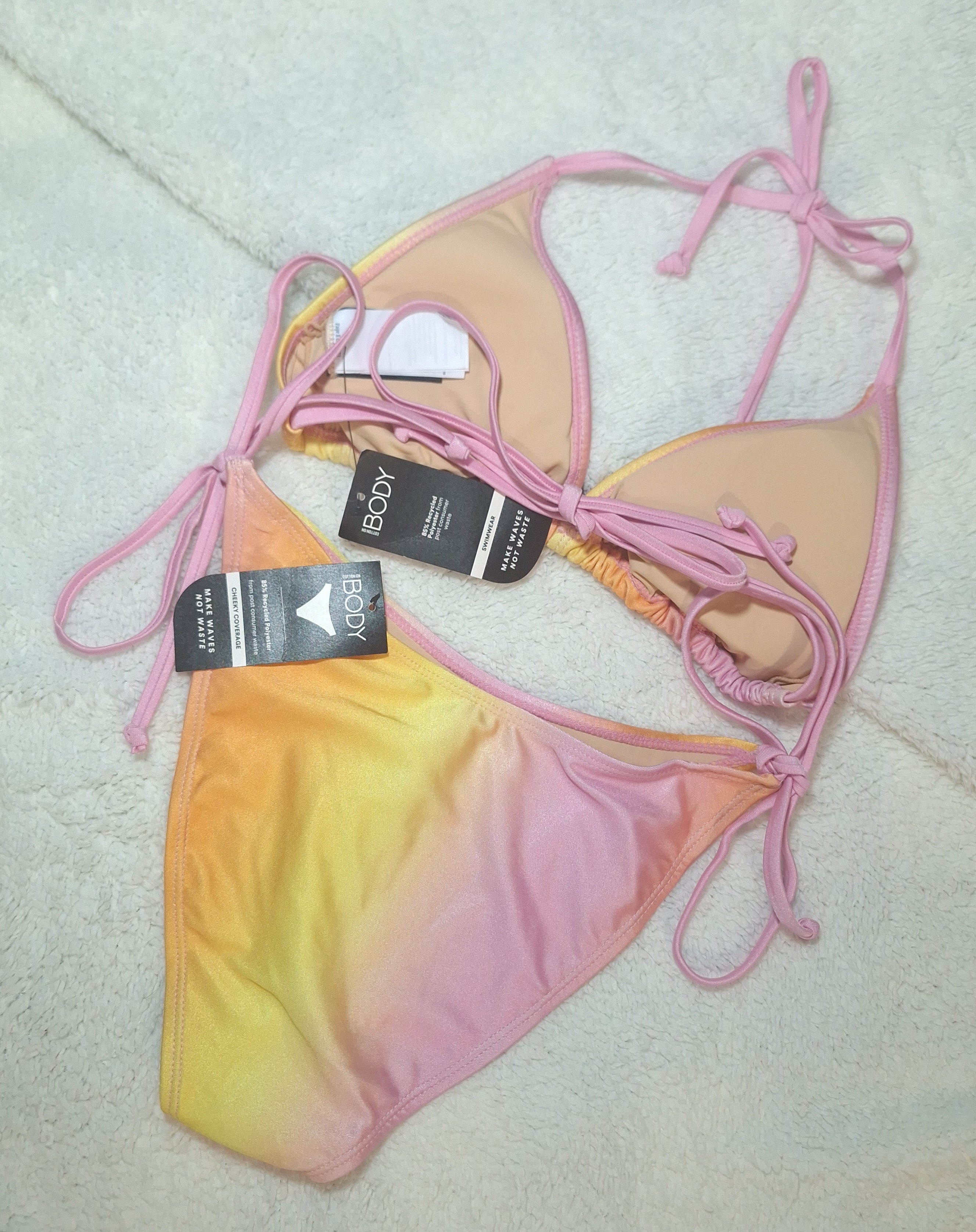 Cotton On Slider Triangle Bikini Top and Fixed Tie Side Cheeky Bikini Bottom in Charlie Ombre Pink Shimmer