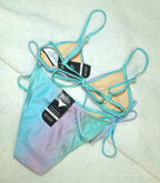 Cotton On  Micro Slider Triangle Bikini Top and Fixed Tie Side Cheeky Bikini Bottom in Charlie Ombre Green Shimmer