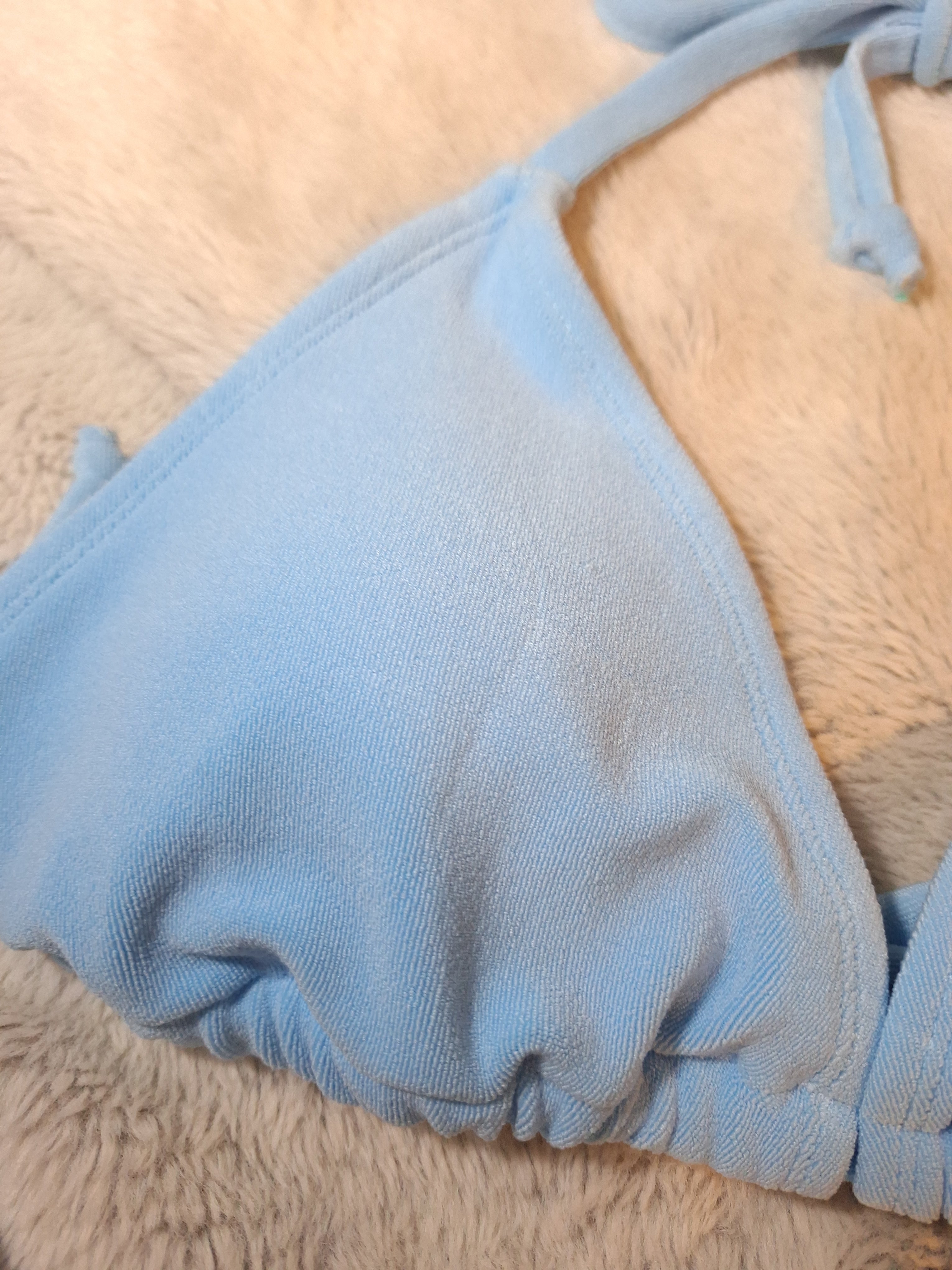 Cotton On Slider Triangle Bikini Top and Fixed Tie Side Cheeky Bikini Bottom in Blue Sky Terry