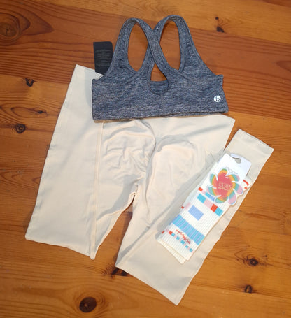 Gym Set: Workout Cardio Crop Top, Wide Band Scrunch Bum Leggings ,One Size Active Tube Socks