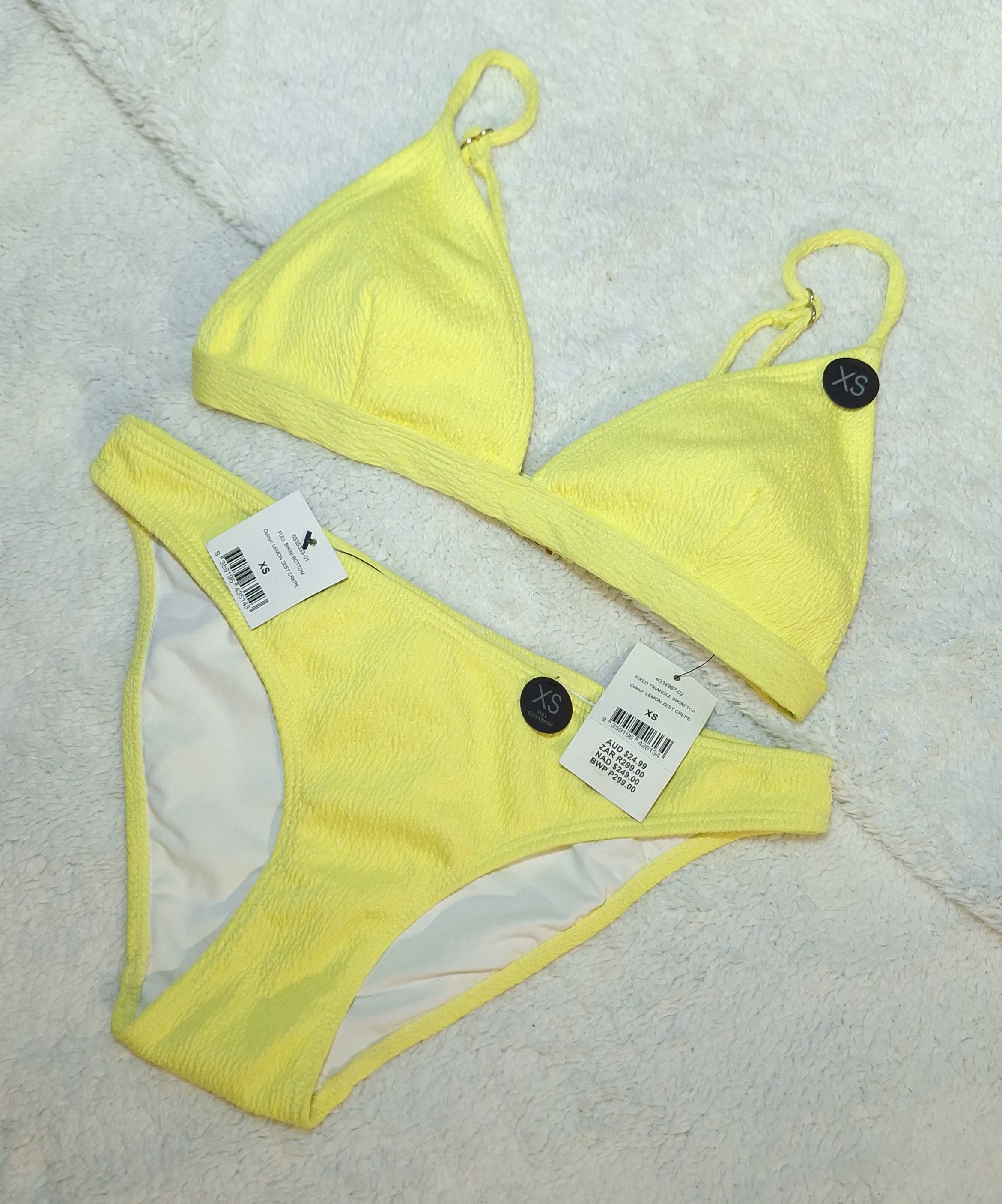 Cotton On Fixed Triangle Bikini Top and Full Bikini Bottom in Lemon Zest Crepe