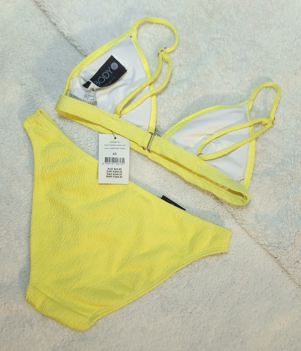 Cotton On Fixed Triangle Bikini Top and Full Bikini Bottom in Lemon Zest Crepe