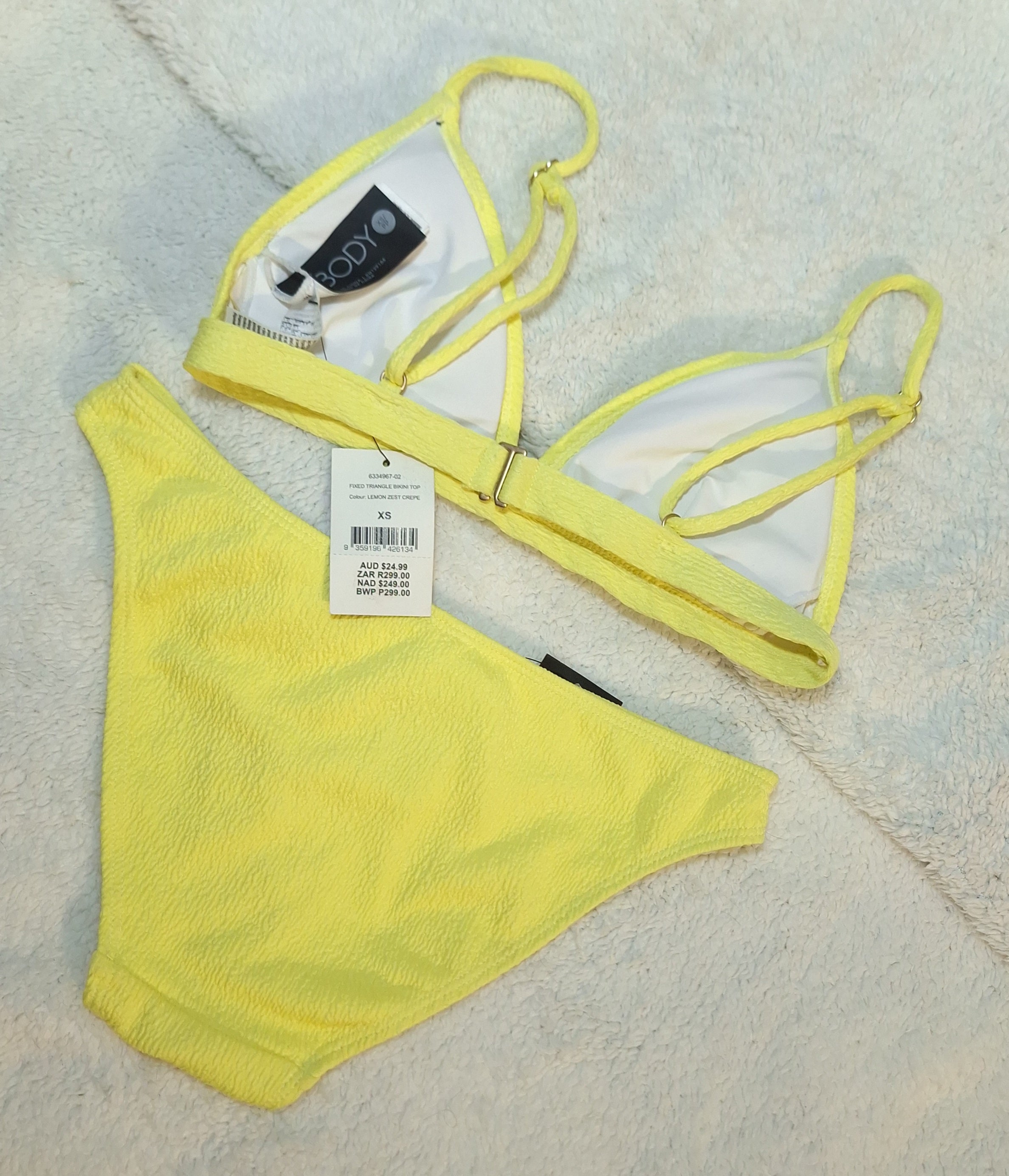 Cotton On Fixed Triangle Bikini Top and Full Bikini Bottom in Lemon Zest Crepe