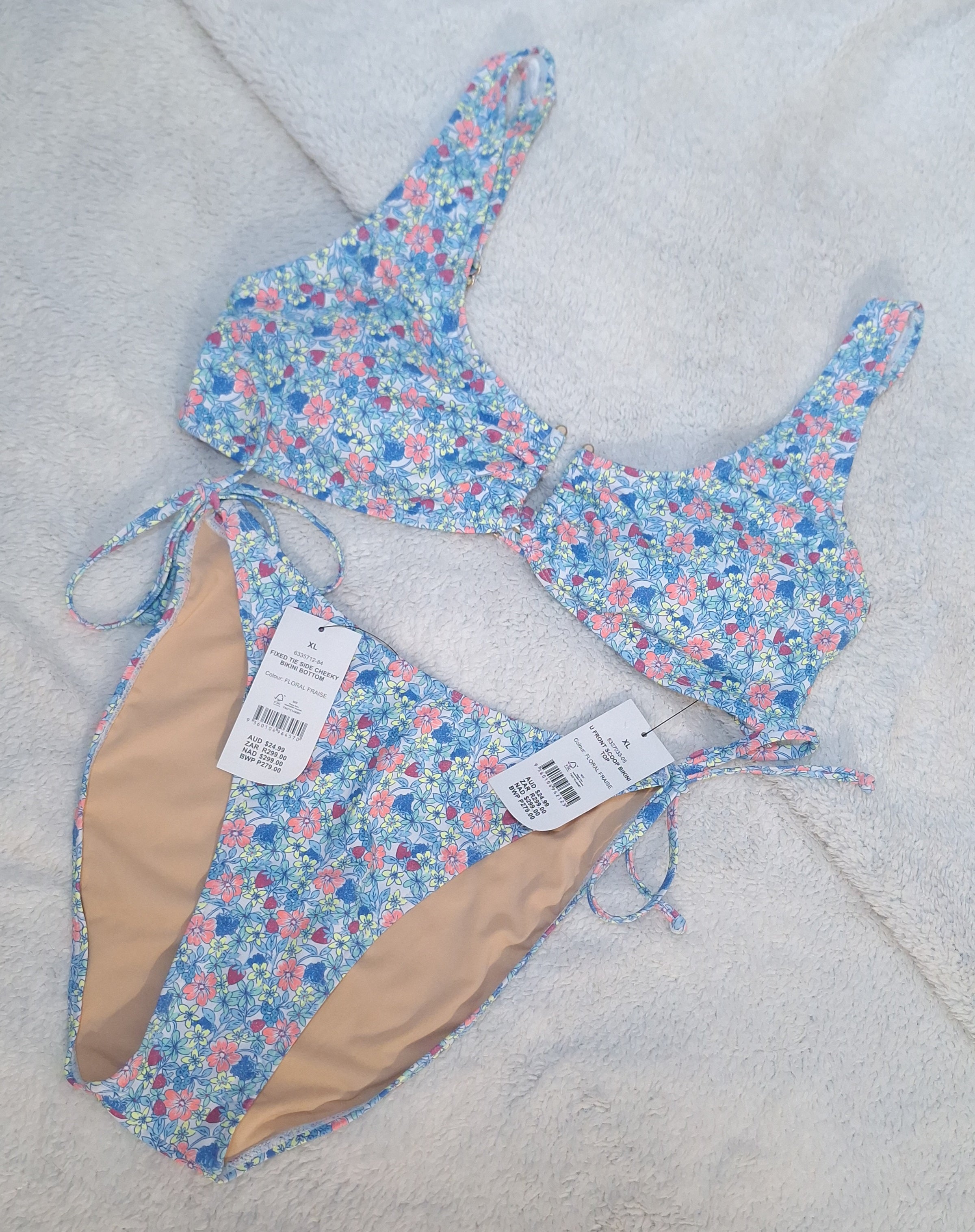 Cotton On U Front Scoop Bikini Top and Fixed Tie Side Cheeky Bikini Bottom in Floral Fraise