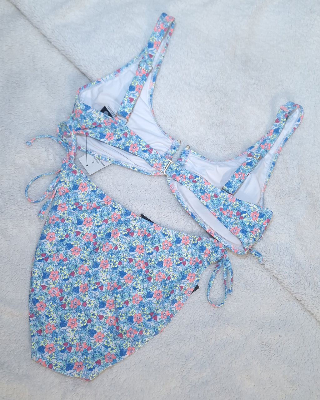 Cotton On U Front Scoop Bikini Top and Fixed Tie Side Cheeky Bikini Bottom in Floral Fraise
