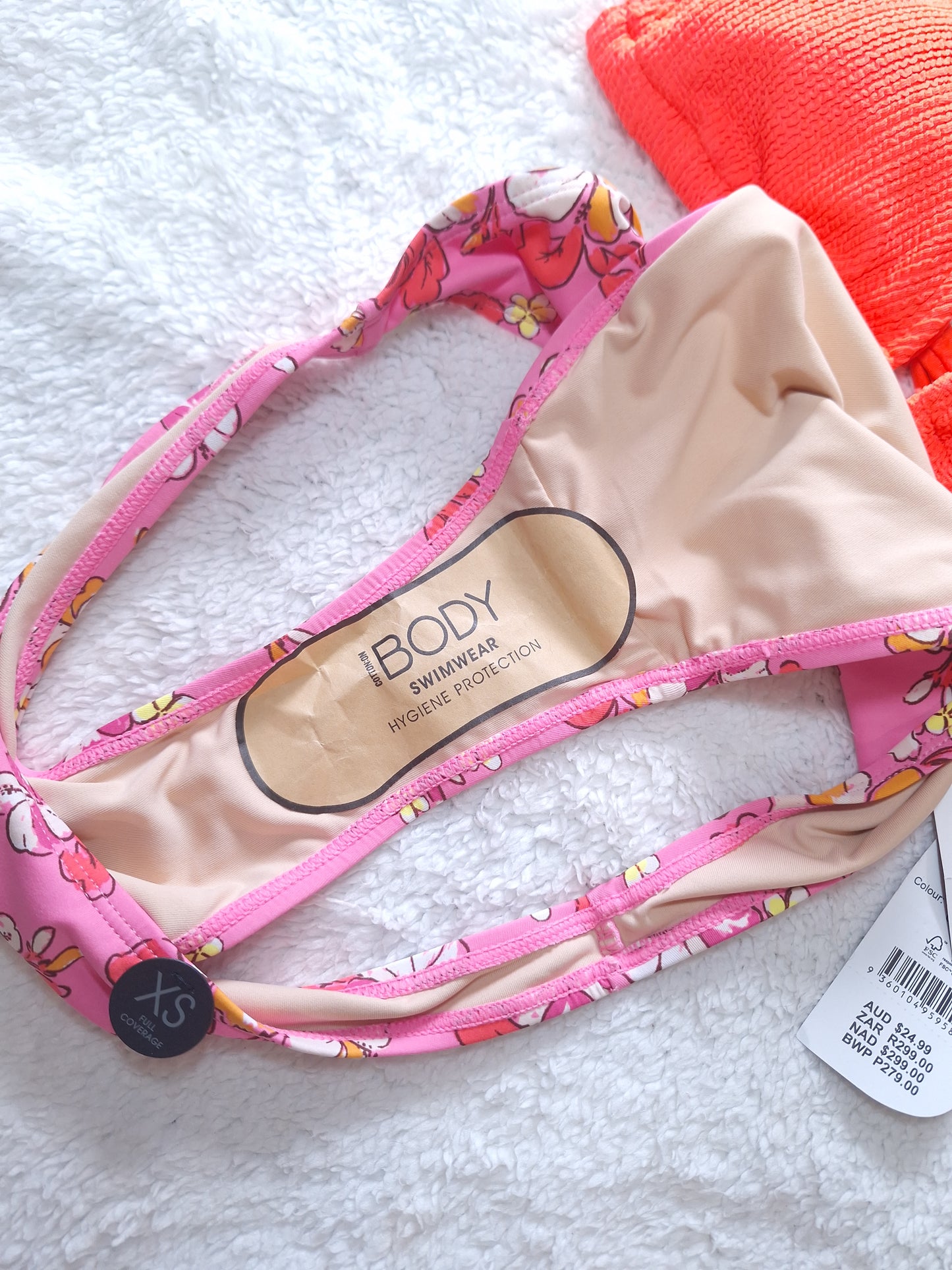 Cotton On Slider Triangle Bikini Top  Colour: Vibrant Orange Crinkle, Full Bikini Bottom  Colour: Hibiscus Pink