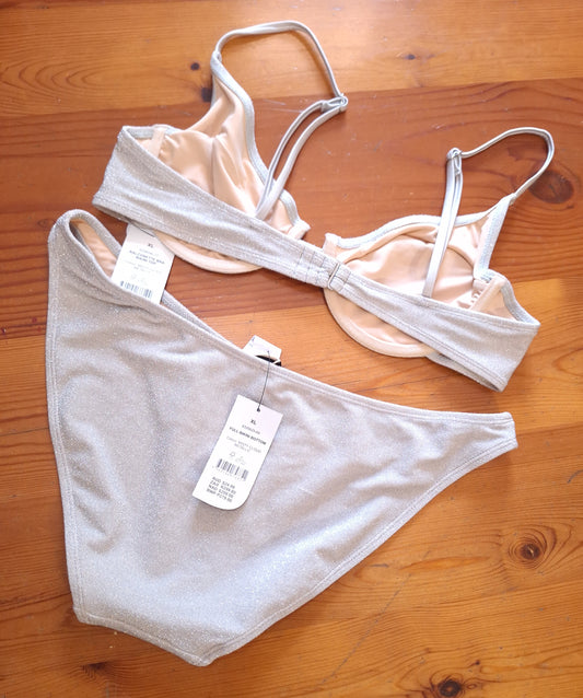 Cotton On Slider Triangle Bikini Top, Full Bikini Bottom  Colour: Misty Cloud Metallic