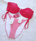 Cotton On U Front Bandeau Bikini Top Kleur: Kreefrooi, Vaste das Kant Cheeky Bikini Onderkant Kleur: Kreefrooi Kreukelstreep