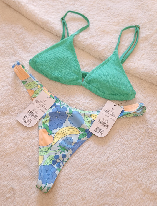 Cotton On Micro Slider Triangle Bikini Top Colour: Mermaid Crinkle,  Refined High Side Thong  Colour: Salade De Fruits