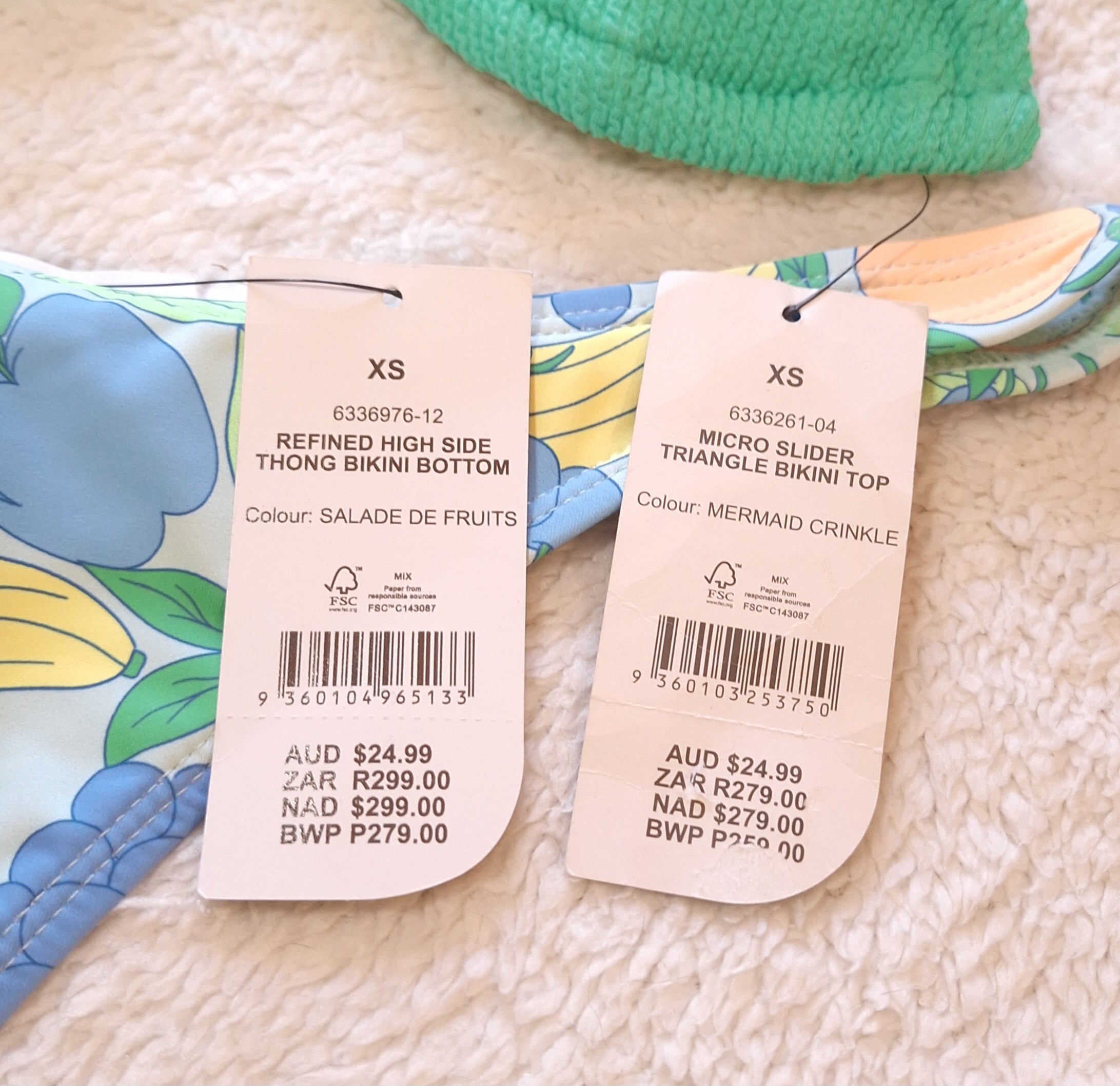 Cotton On Micro Slider Triangle Bikini Top Colour: Mermaid Crinkle,  Refined High Side Thong  Colour: Salade De Fruits