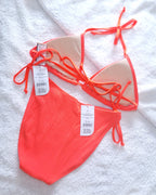 Cotton On Slider Triangle Bikini Top, Fixed Tie Side Cheeky Bikini Bottom Colour: Vibrant Orange Crinkle