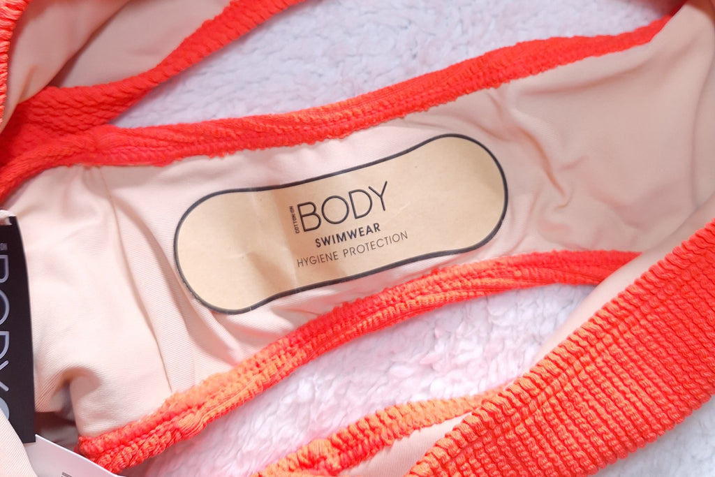 Cotton On Slider Triangle Bikini Top, High-waisted Cheeky Bikini Bottom  Colour: Vibrant Orange Crinkle