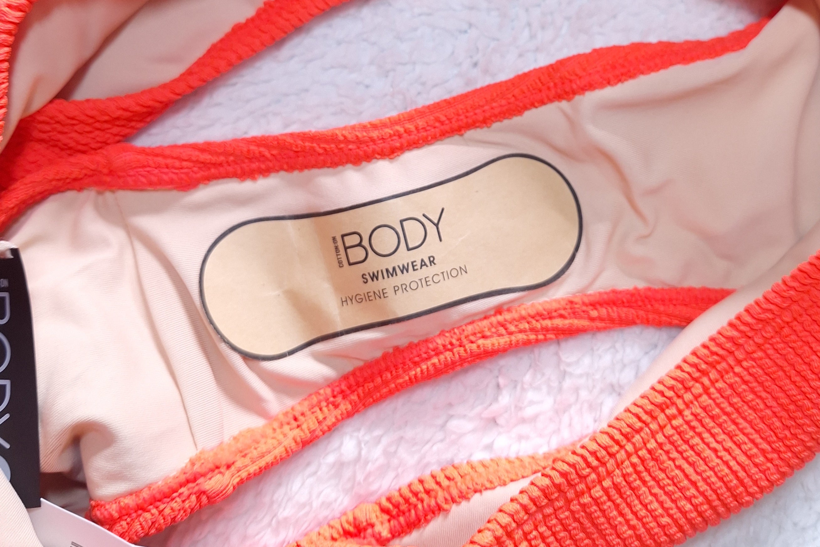 Cotton On Slider Triangle Bikini Top, High-waisted Cheeky Bikini Bottom  Colour: Vibrant Orange Crinkle