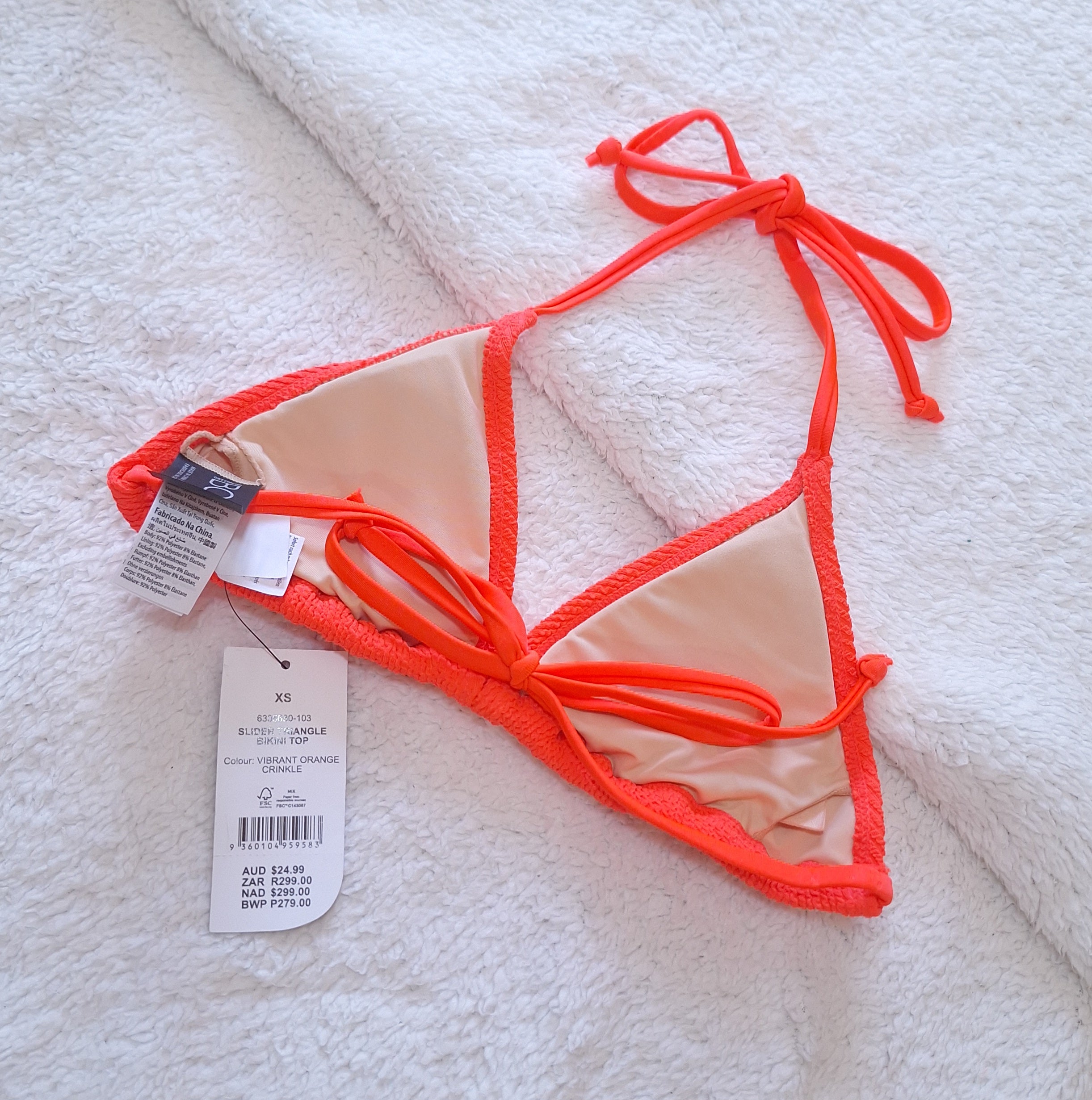 Cotton On Slider Triangle Bikini Top  Colour: Vibrant Orange Crinkle
