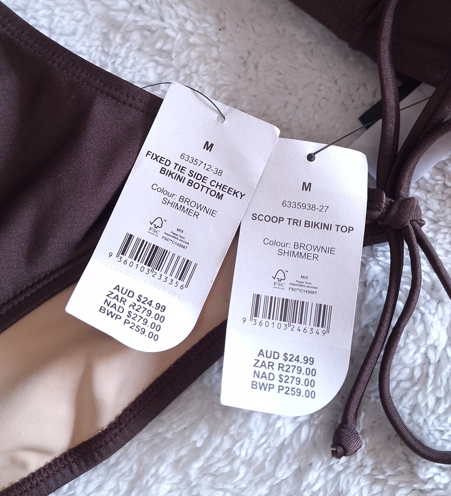 Cotton On Scoop Tri Bikini Top, Vaste das Kant Cheeky Bikini Bottom Kleur: Brownie Shimmer