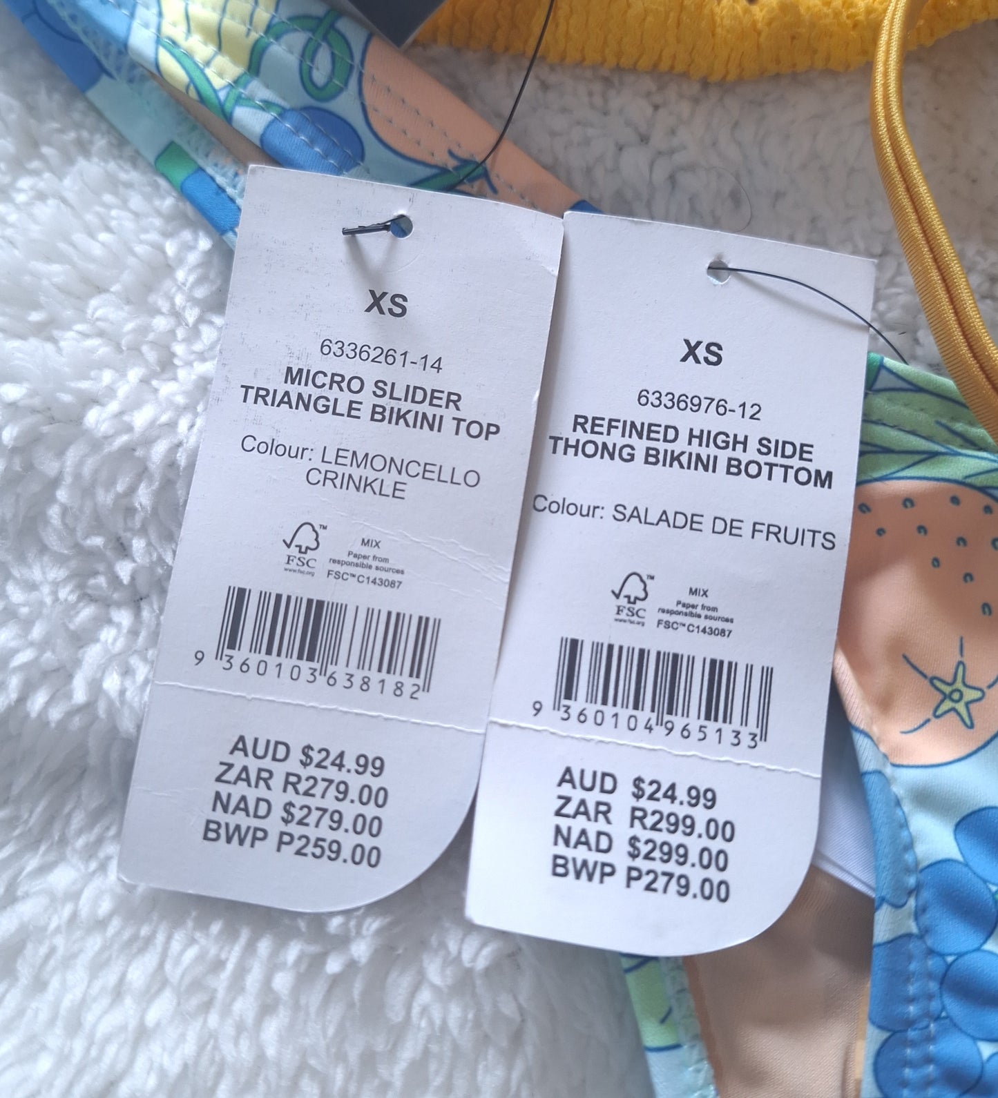 Cotton On Micro Slider Triangle Bikini Top Kleur: Lemoncello Crinkle, Verfynde High Side Thong Kleur: Salade De Fruits