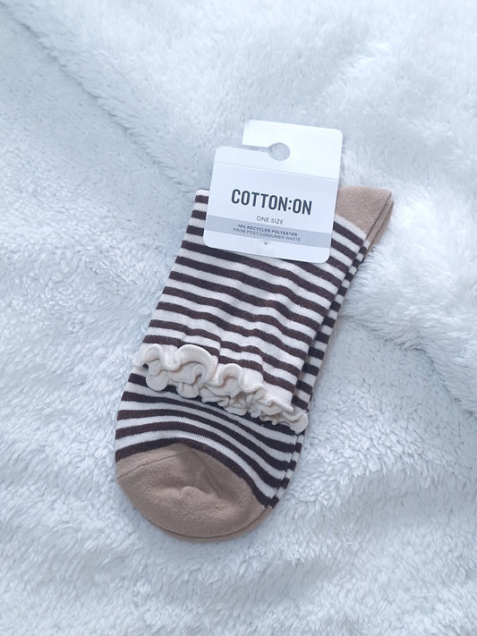 Cotton On Stripe Quarter Crew Sokkie Kleur: Choc/Ecru Stripe