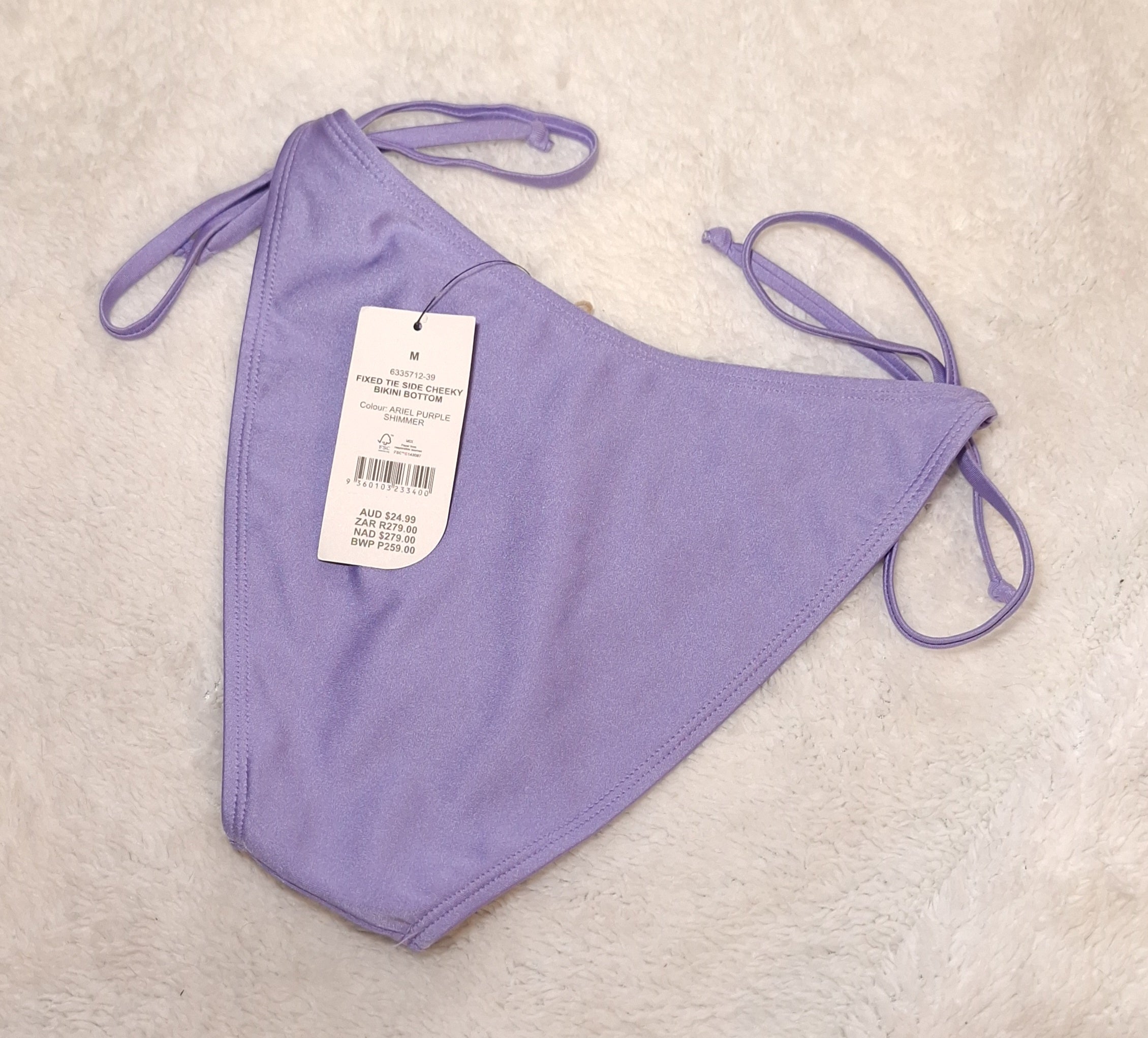 Cotton On Fixed Tie Side Cheeky Bikini Bottom  Colour: Ariel Purple Shimmer