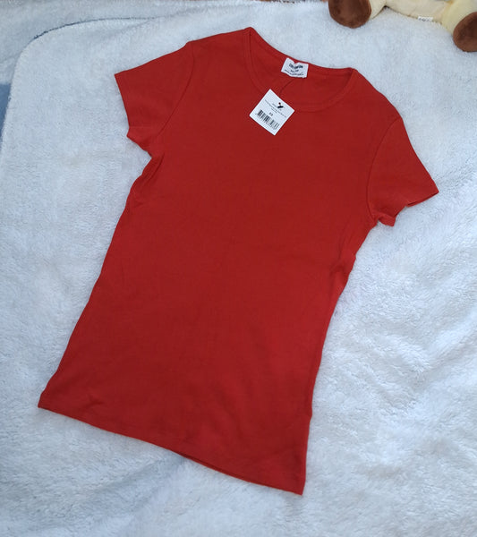 Katoen op die een Organiese Rib Crew Kortmou Tee Kleur: Rooi