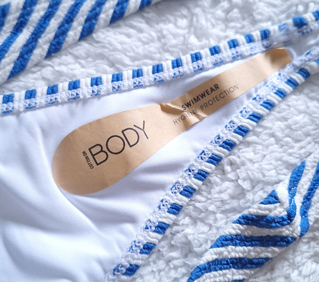 Cotton On Refined High Side Thong Bikini  Colour: Spring Blue Crinkle Stripe