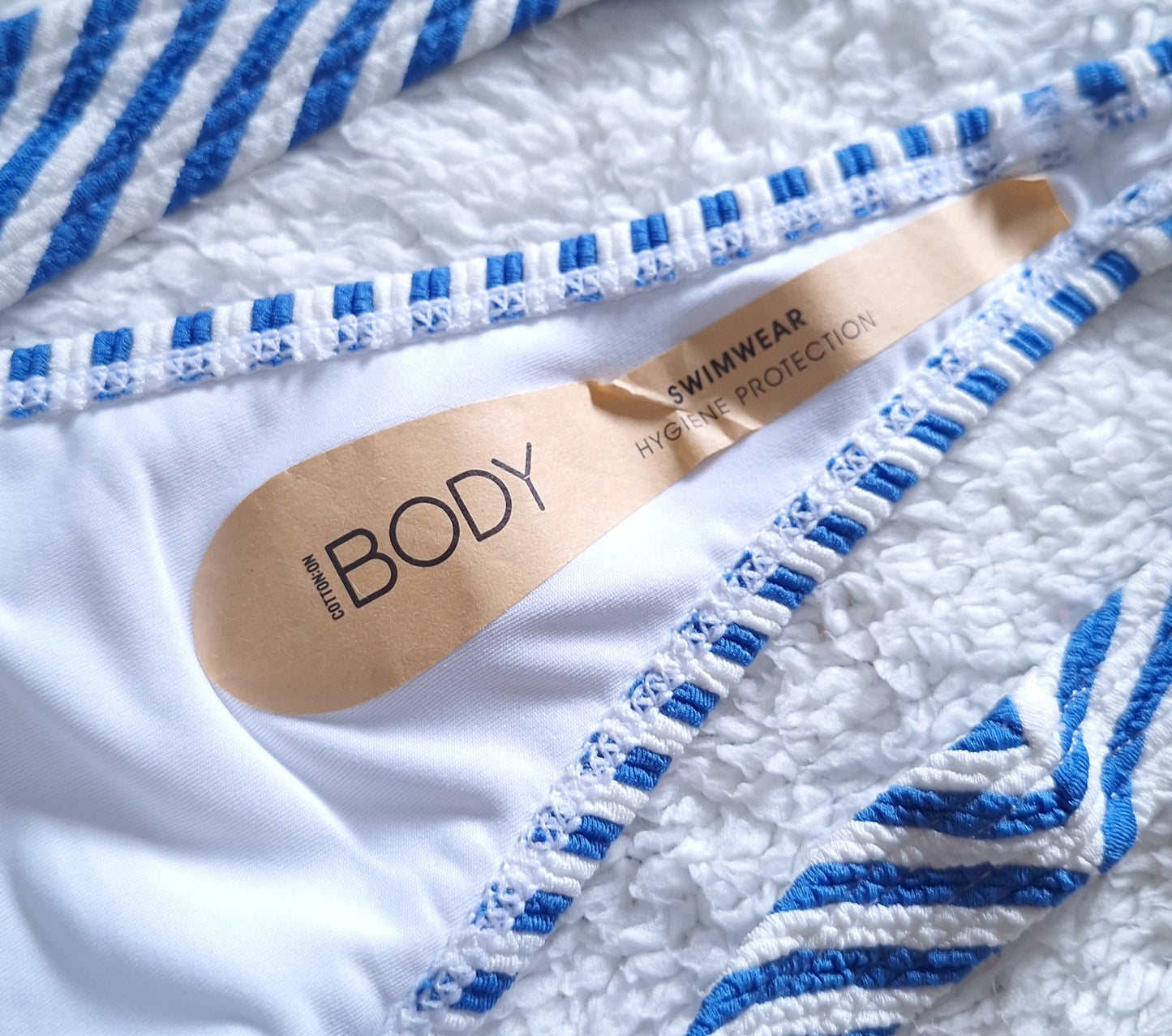 Cotton On Refined High Side Thong Bikini  Colour: Spring Blue Crinkle Stripe
