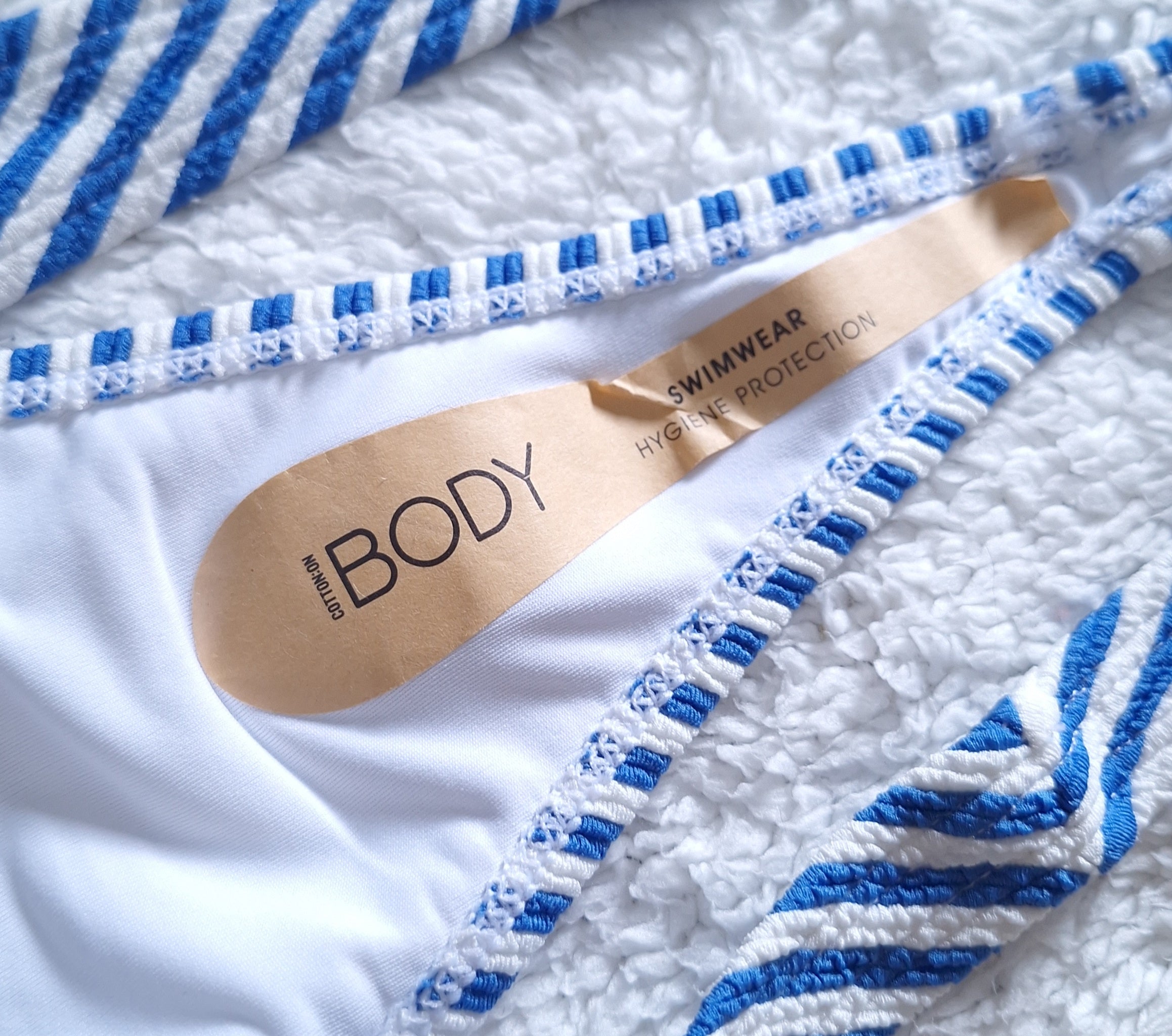 Cotton On Refined High Side Thong Bikini  Colour: Spring Blue Crinkle Stripe
