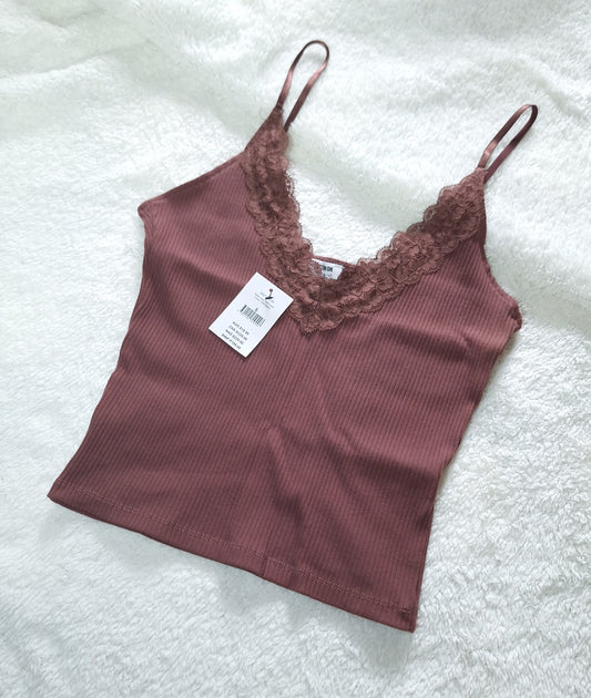 Katoen op Sadie Kant Trim Cami Kleur: Mahonie