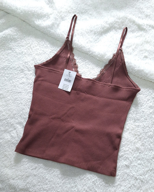 Katoen op Sadie Kant Trim Cami Kleur: Mahonie