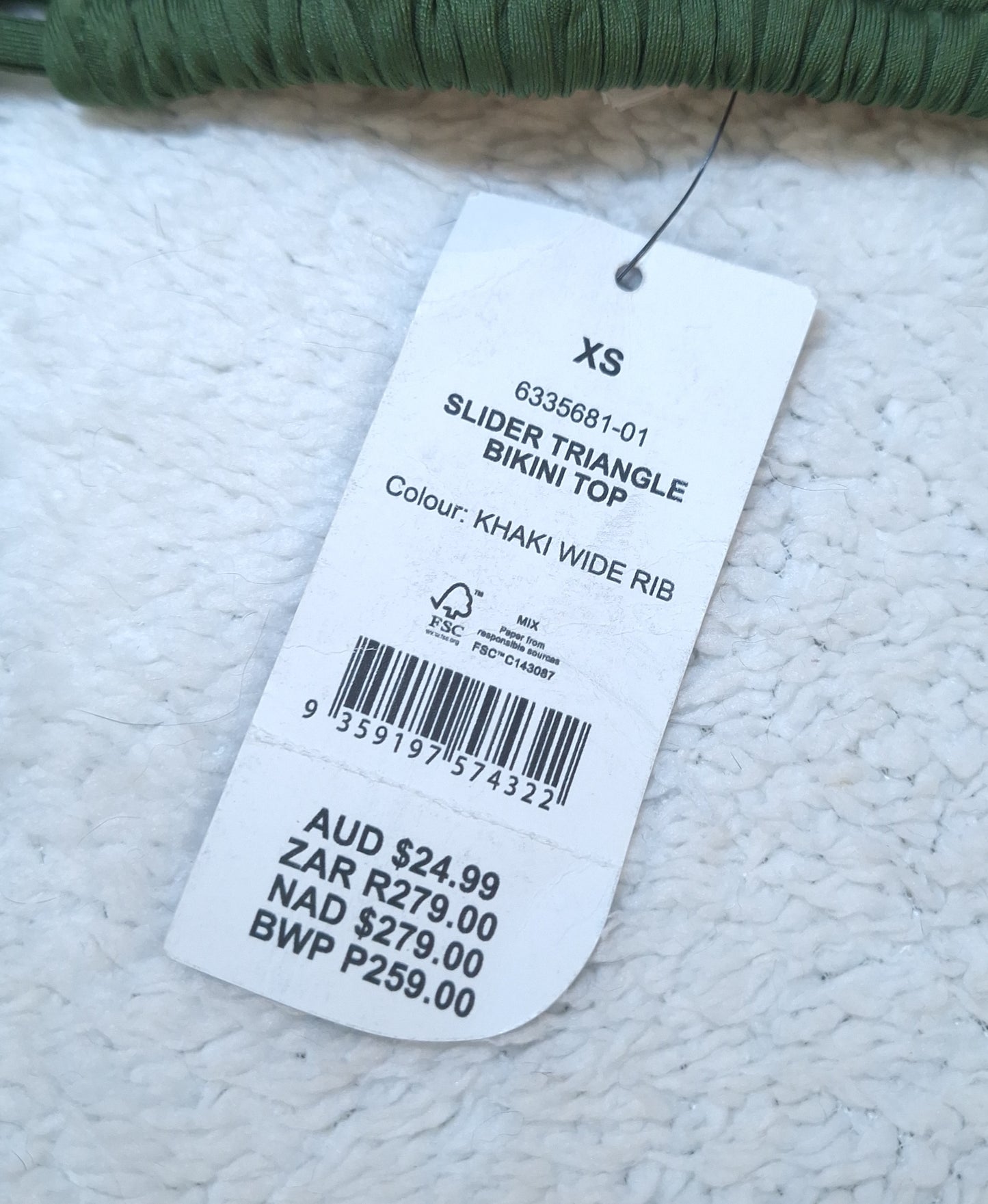 Katoen Op Slider Driehoek Bikini Top Kleur: Khaki Wye Rib