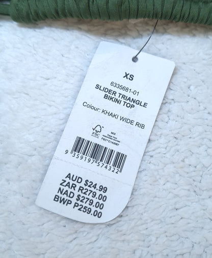 Katoen Op Slider Driehoek Bikini Top Kleur: Khaki Wye Rib