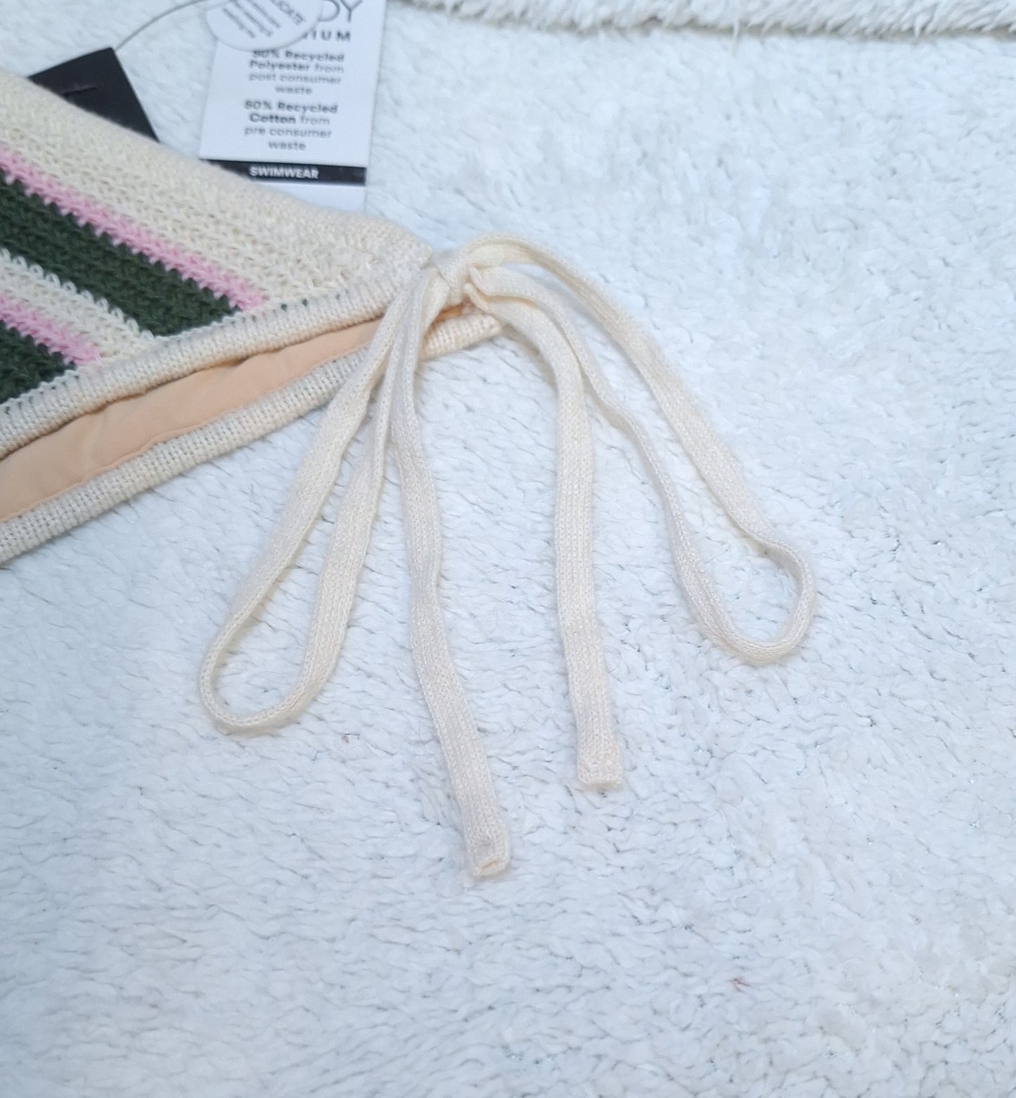 Cotton On Crochet Tie Side Brazilian Bikini Bottom  Colour: Warm Khaki Stripe