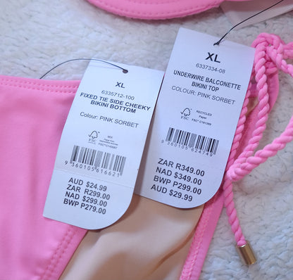 Katoen op beugel Balconette Bikini Top, Vaste Dak Kant Cheeky Bikini Onderkant Kleur: Pienk Sorbet