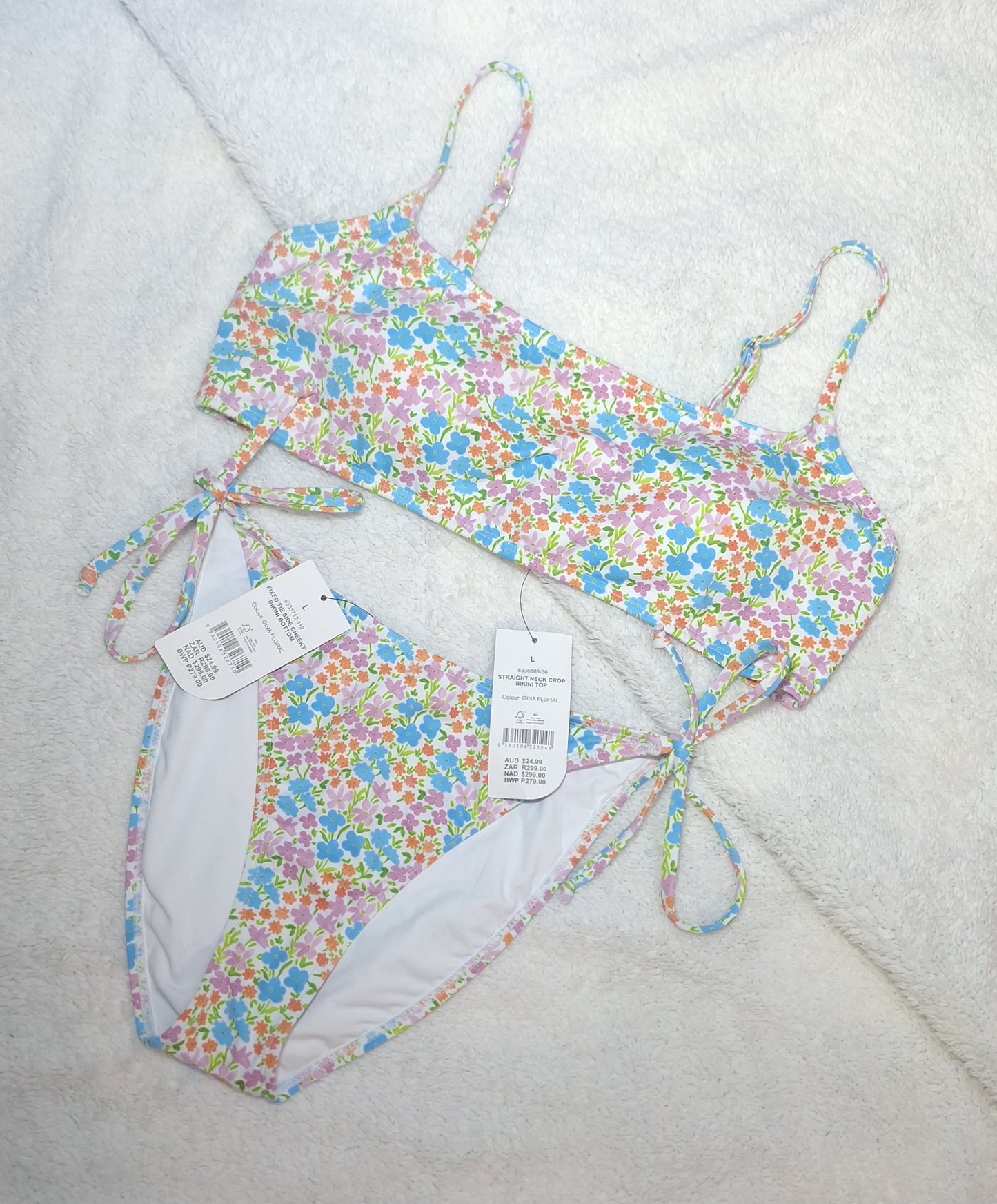 Cotton On Straight Neck Crop Bikini Top, Fixed Tie Side Cheeky Bikini Bottom  Colour: Gina Floral