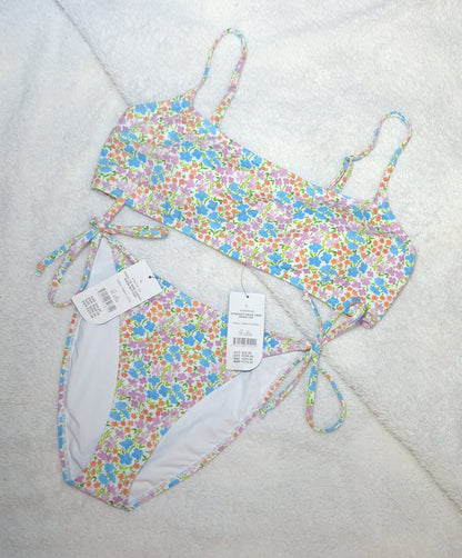 Cotton On Straight Neck Crop Bikini Top, Fixed Tie Side Cheeky Bikini Bottom  Colour: Gina Floral