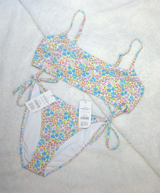 Cotton On Straight Neck Crop Bikini Top, Fixed Tie Side Cheeky Bikini Bottom  Colour: Gina Floral