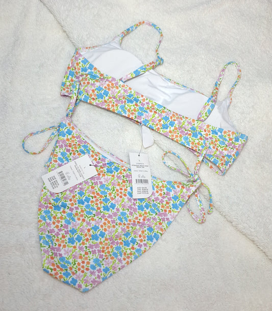 Cotton On Straight Neck Crop Bikini Top, Fixed Tie Side Cheeky Bikini Bottom  Colour: Gina Floral